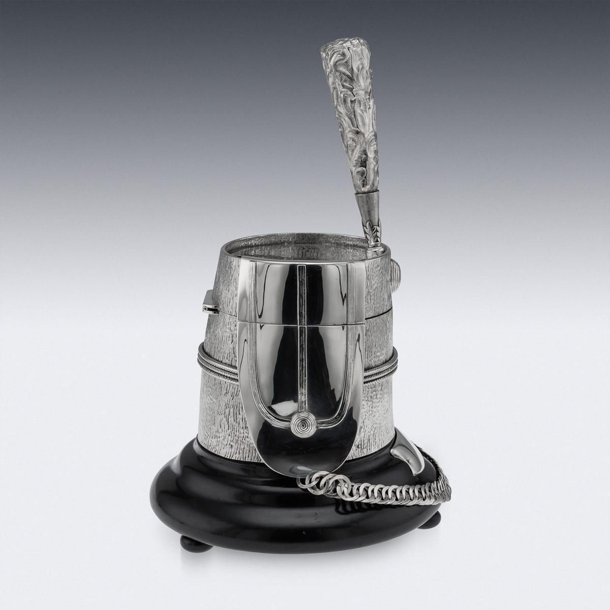 Antique English Silver Regimental Snuff Mull With Ebonised Base, 1908 photo vinterior