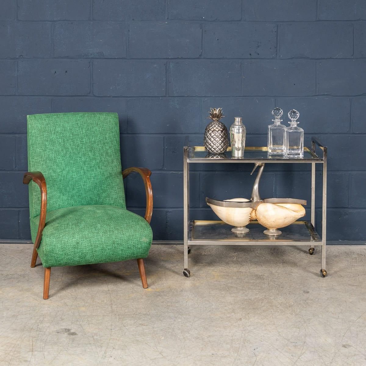 Vintage 20th Century Pair Of Italian Green Fabric Lounge Chairs C.1960 photo for sale