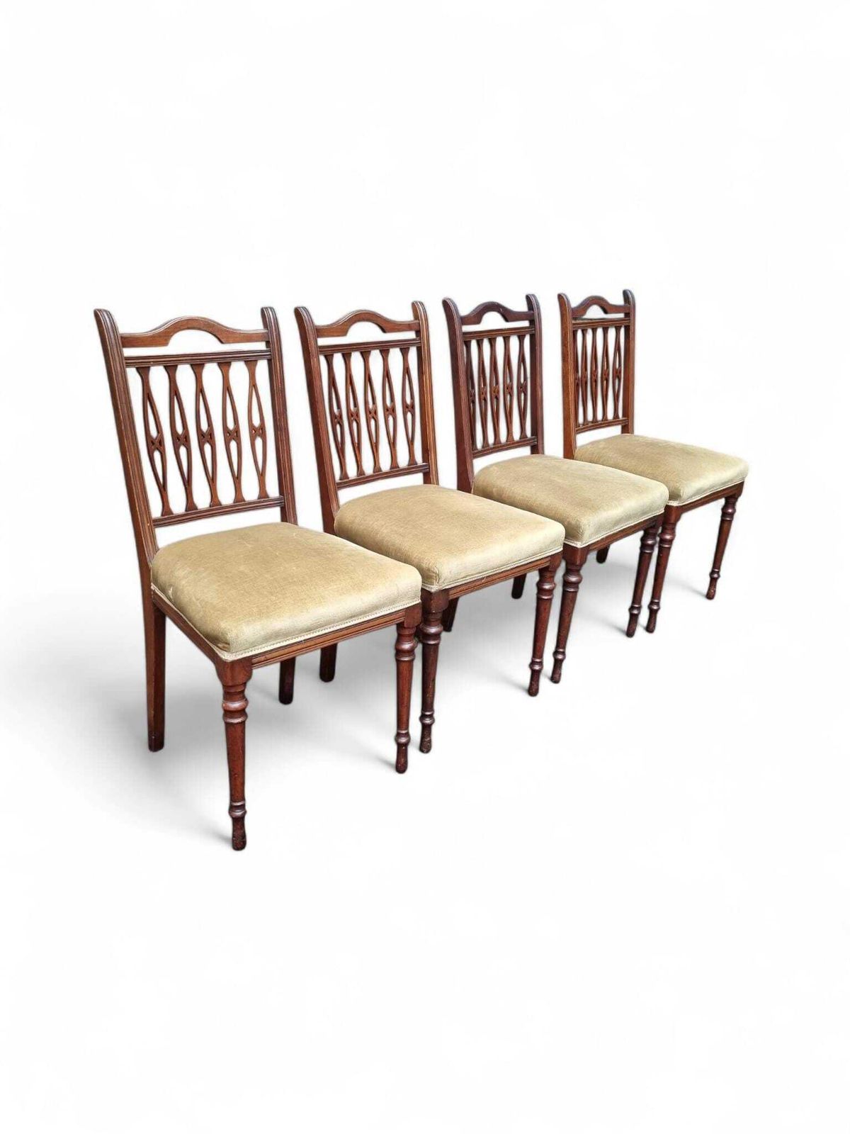 Antique Dining Chairs / Upholstered Seats / C.1930 / Set Of 4 photo for sale