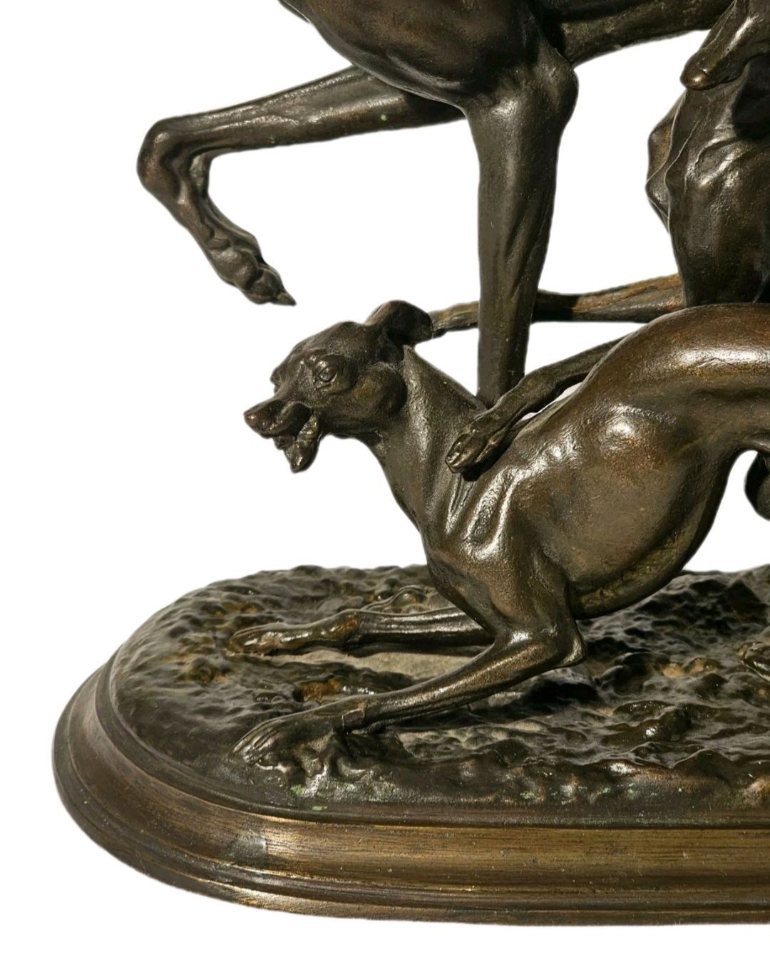 A Bronze Sculpture Of A Group Of Greyhound Dogs  By Antoine Louis Barye photo for sale