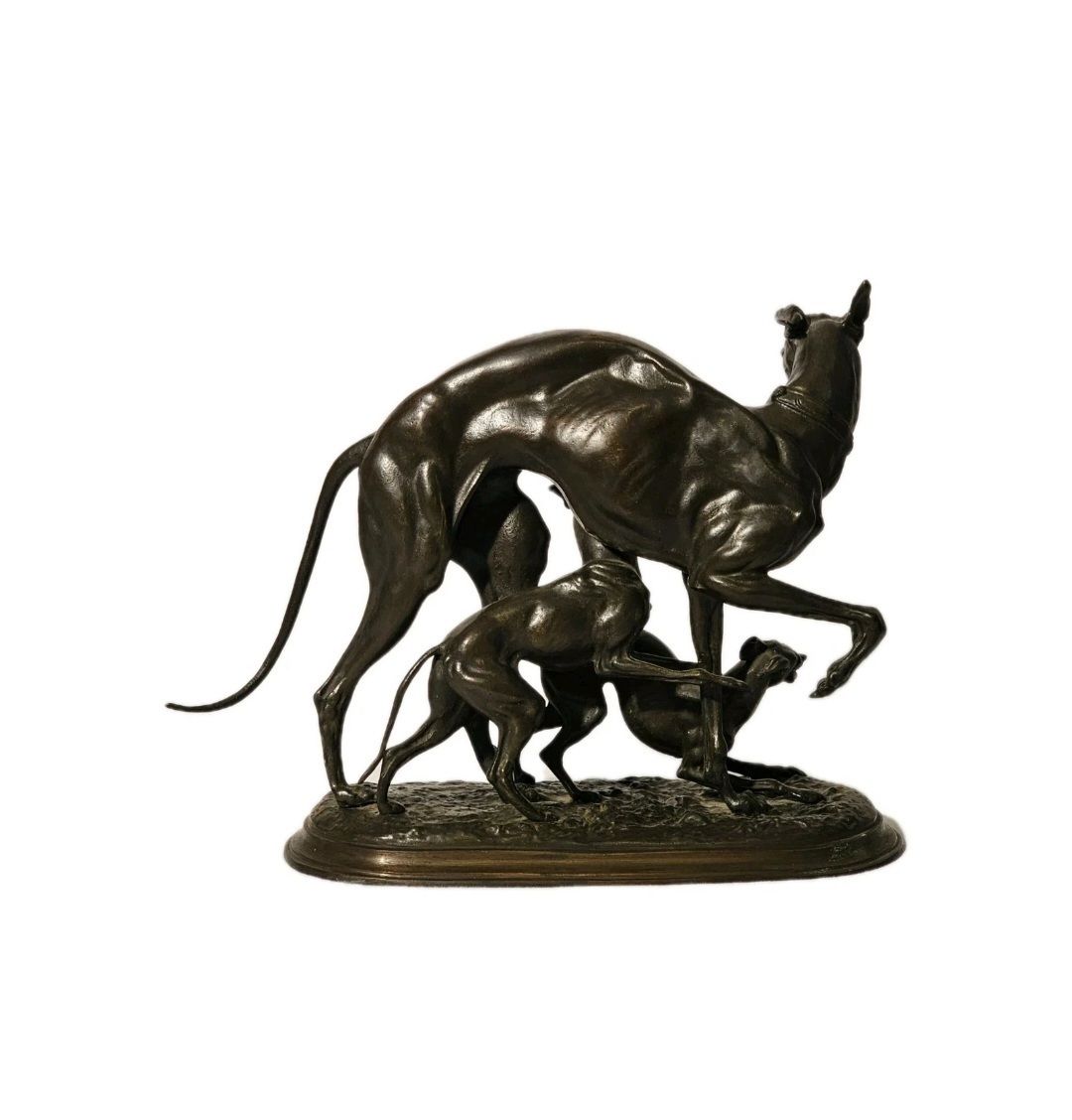 2160.0 A Bronze Sculpture Of A Group Of Greyhound Dogs  By Antoine Louis Barye photo