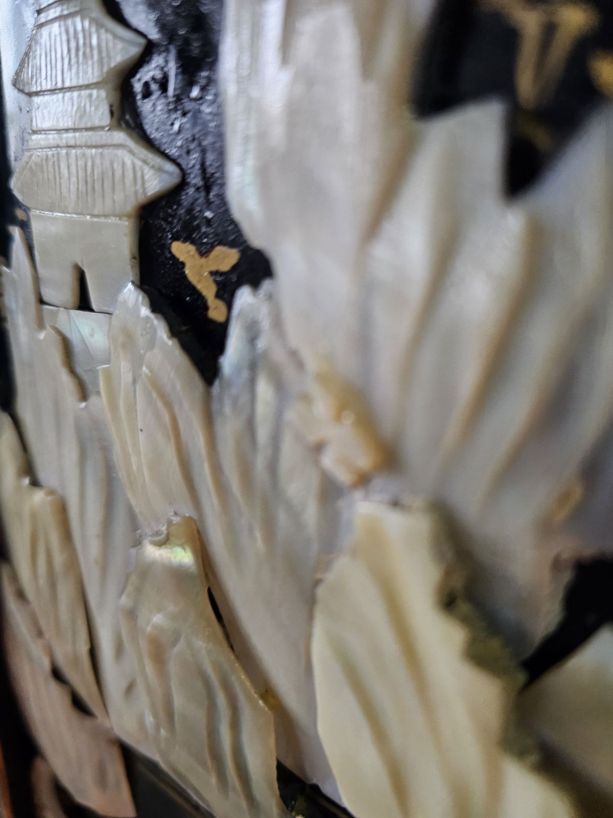 Vintage Black Lacquered Wall Panel With Mother Of Pearl Inlay. photo Art