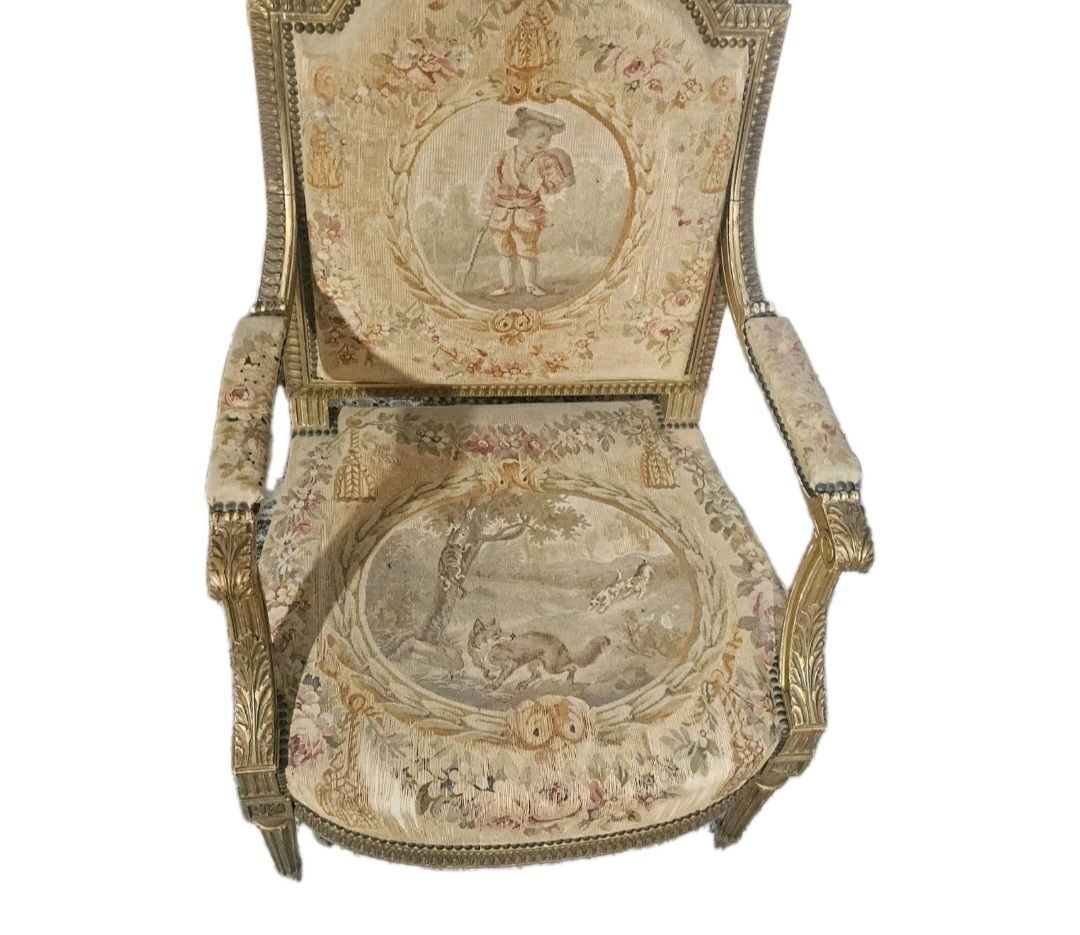 photo vinterior A Pair Of 19thc Louis XVI Style French Fauteuils Tapestry Upholstery Chairs