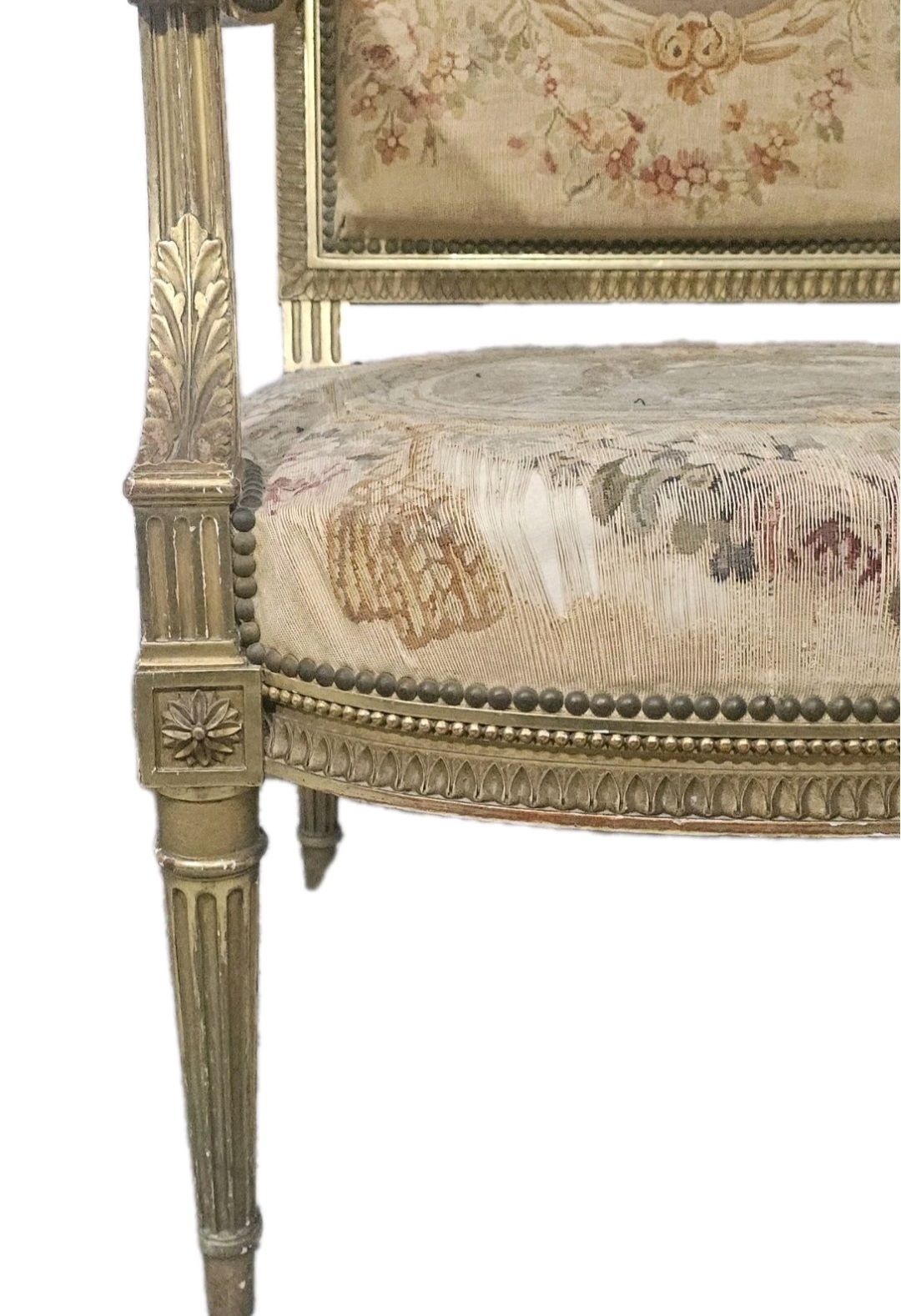 photo buy A Pair Of 19thc Louis XVI Style French Fauteuils Tapestry Upholstery Chairs