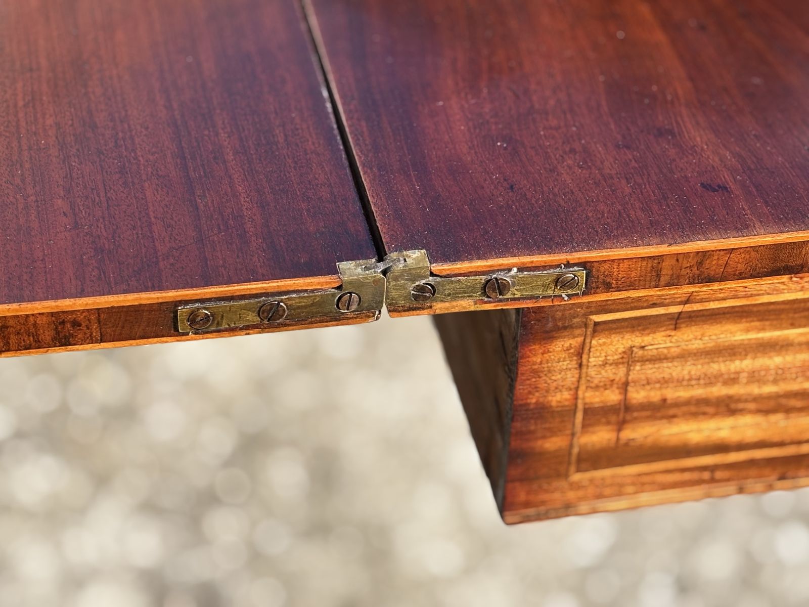18th Century George III Period Mahogany Satinwood Stringing Fold Over Tea Table photo vintage