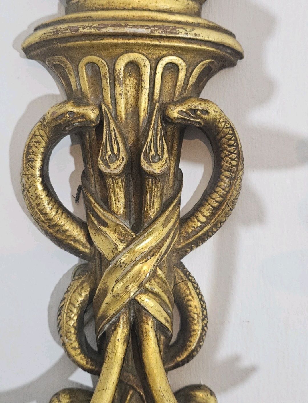An Antique Pair Of Italian Carved Gilt Wood Wall Sconce, Entwined Snakes photo Lighting
