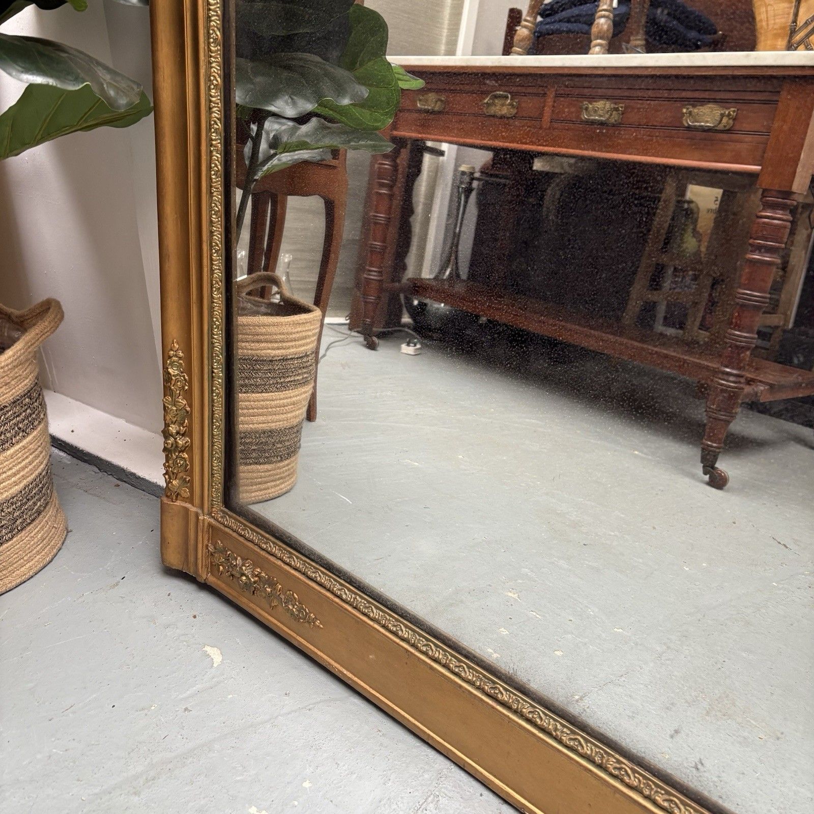 Home Decor Antique French Empire Gilt Over Mantle Mirror C1830 148 X 100 Cm Light Foxing photo