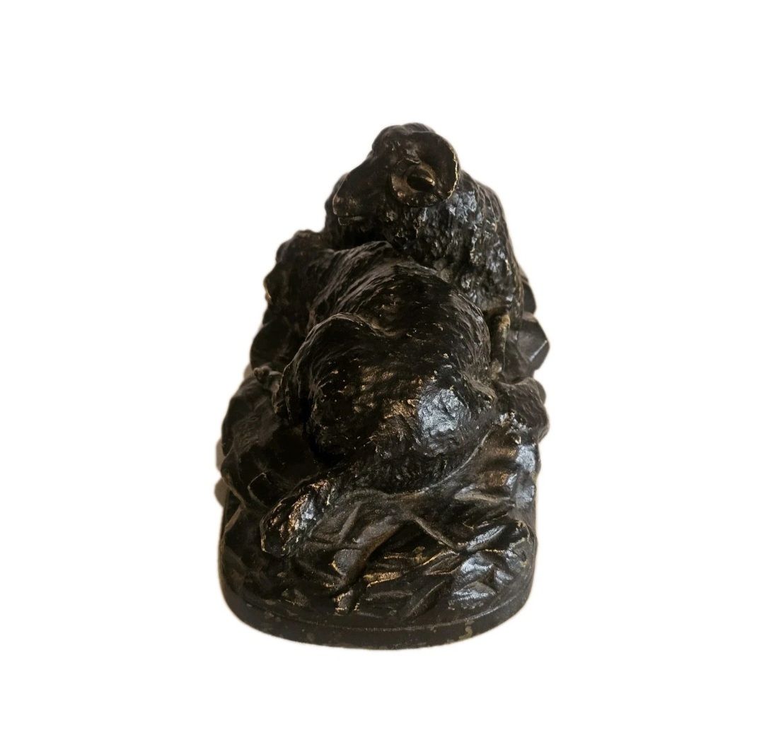 A 19thc Pair Of Signed Andrea Buci Bronze Sculptures Modelled As Ram And Sheep photo 650.0