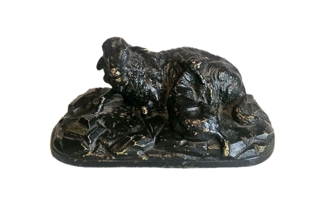 A 19thc Pair Of Signed Andrea Buci Bronze Sculptures Modelled As Ram And Sheep photo vintage