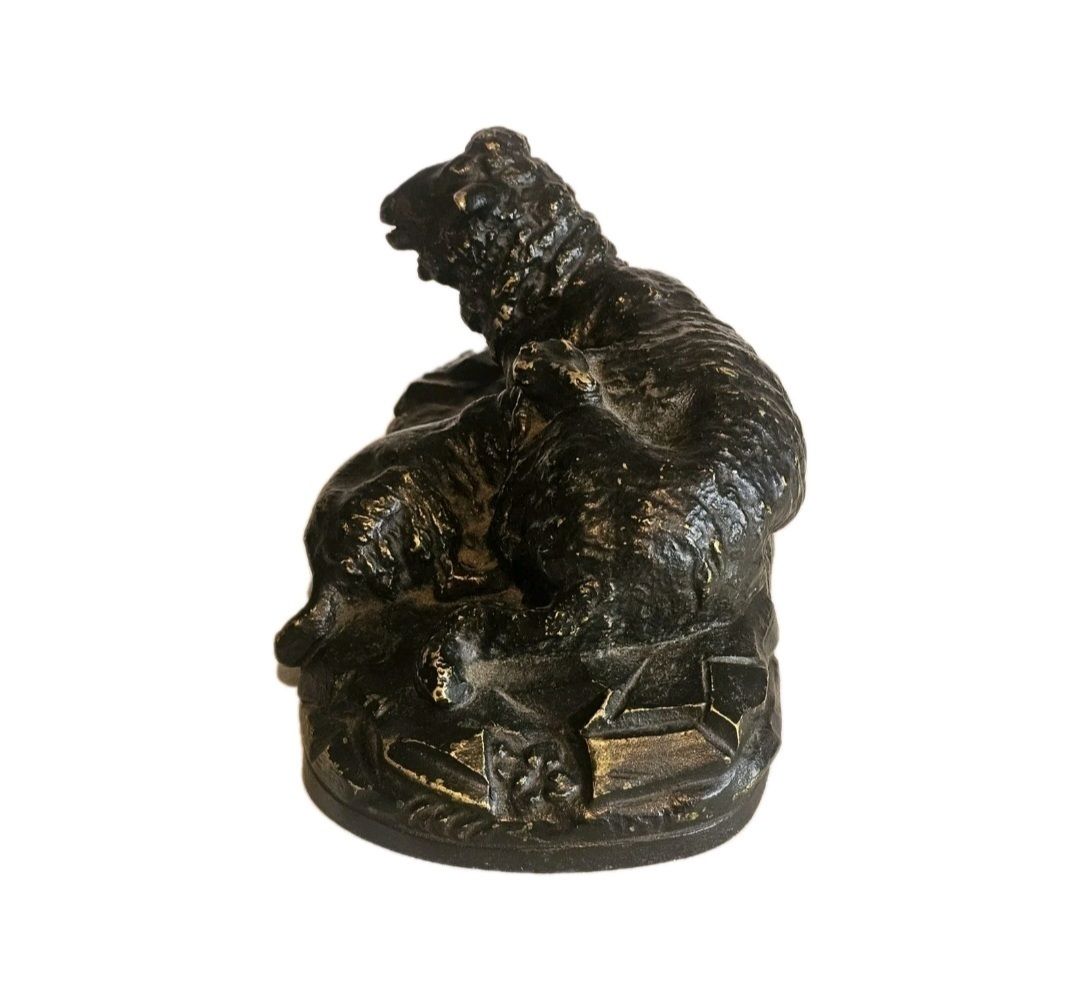 650.0 A 19thc Pair Of Signed Andrea Buci Bronze Sculptures Modelled As Ram And Sheep photo