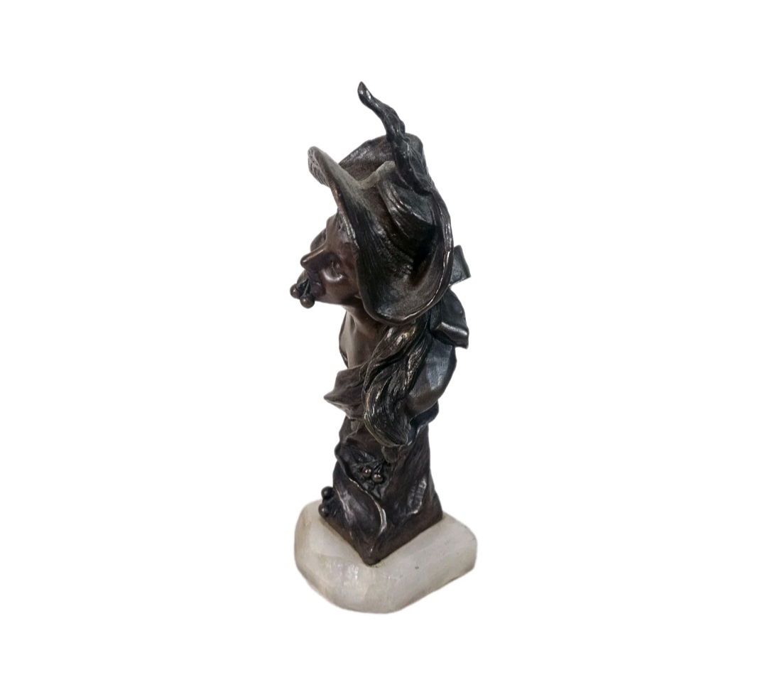 A Georges Van Der Straeten Art Nouveau Bronze Bust Of A Young Woman, Signed photo for sale