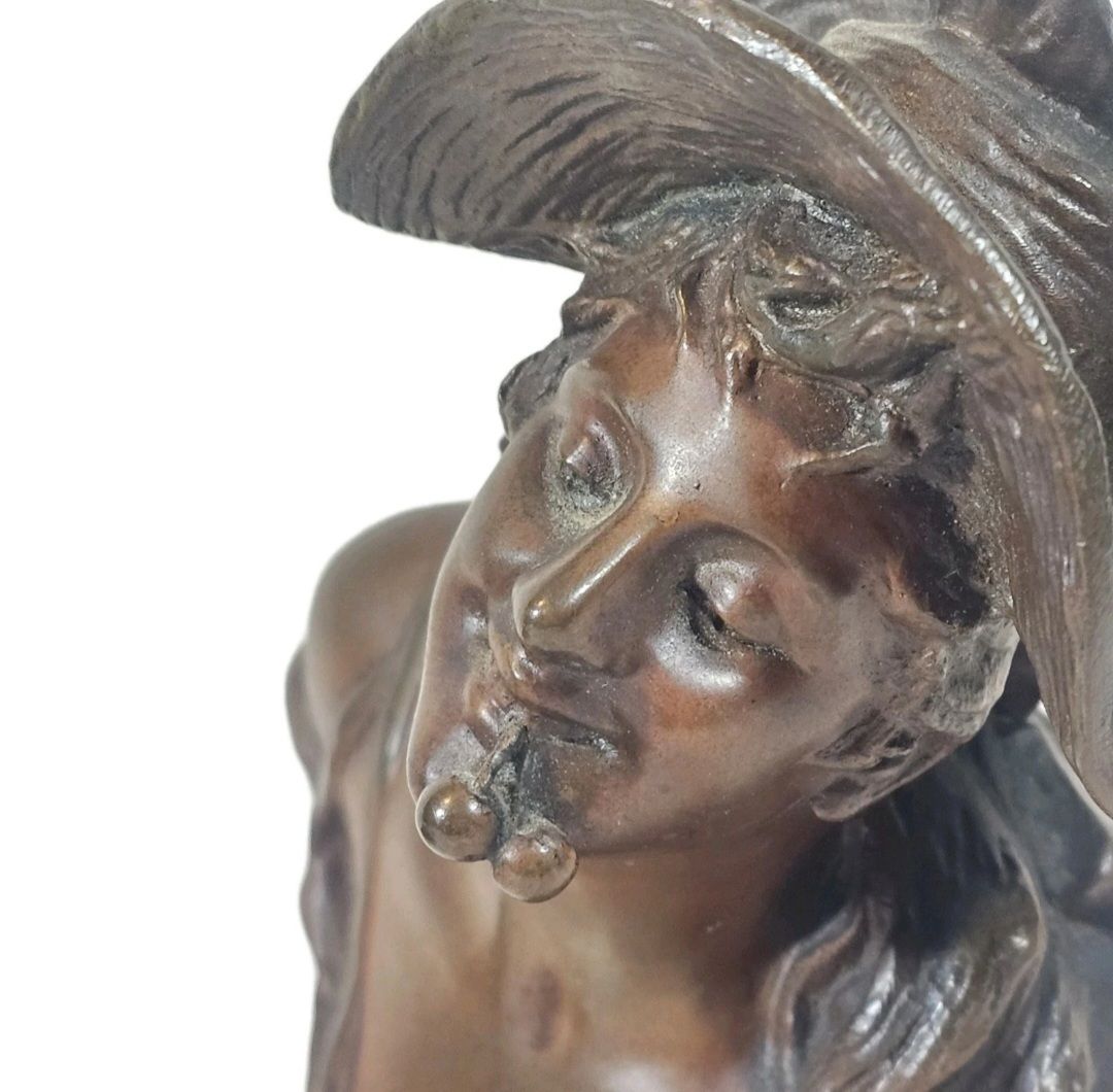A Georges Van Der Straeten Art Nouveau Bronze Bust Of A Young Woman, Signed photo vintage