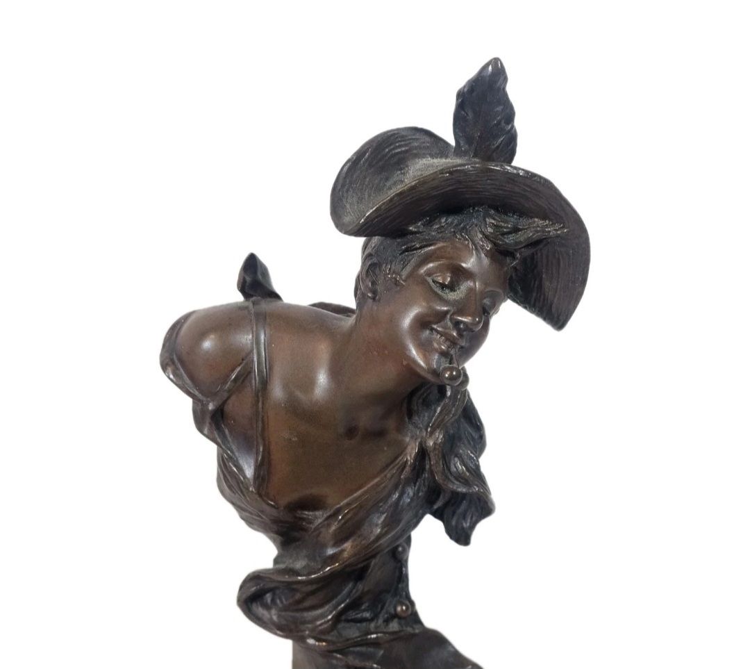 photo vinterior A Georges Van Der Straeten Art Nouveau Bronze Bust Of A Young Woman, Signed