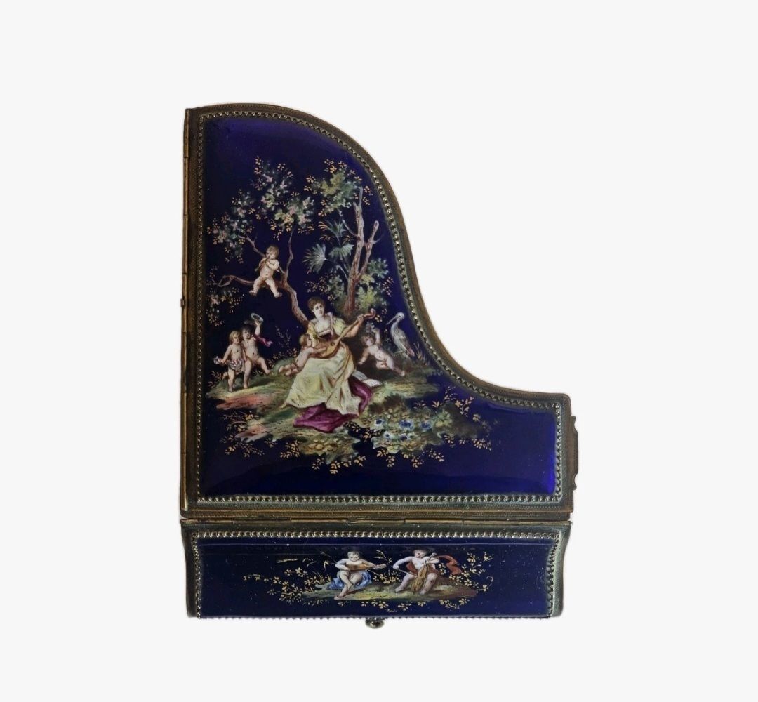 A 19thc French Musical Ormolu & Enamel Jewellery Box Modelled As A Grand Piano photo 3500.0