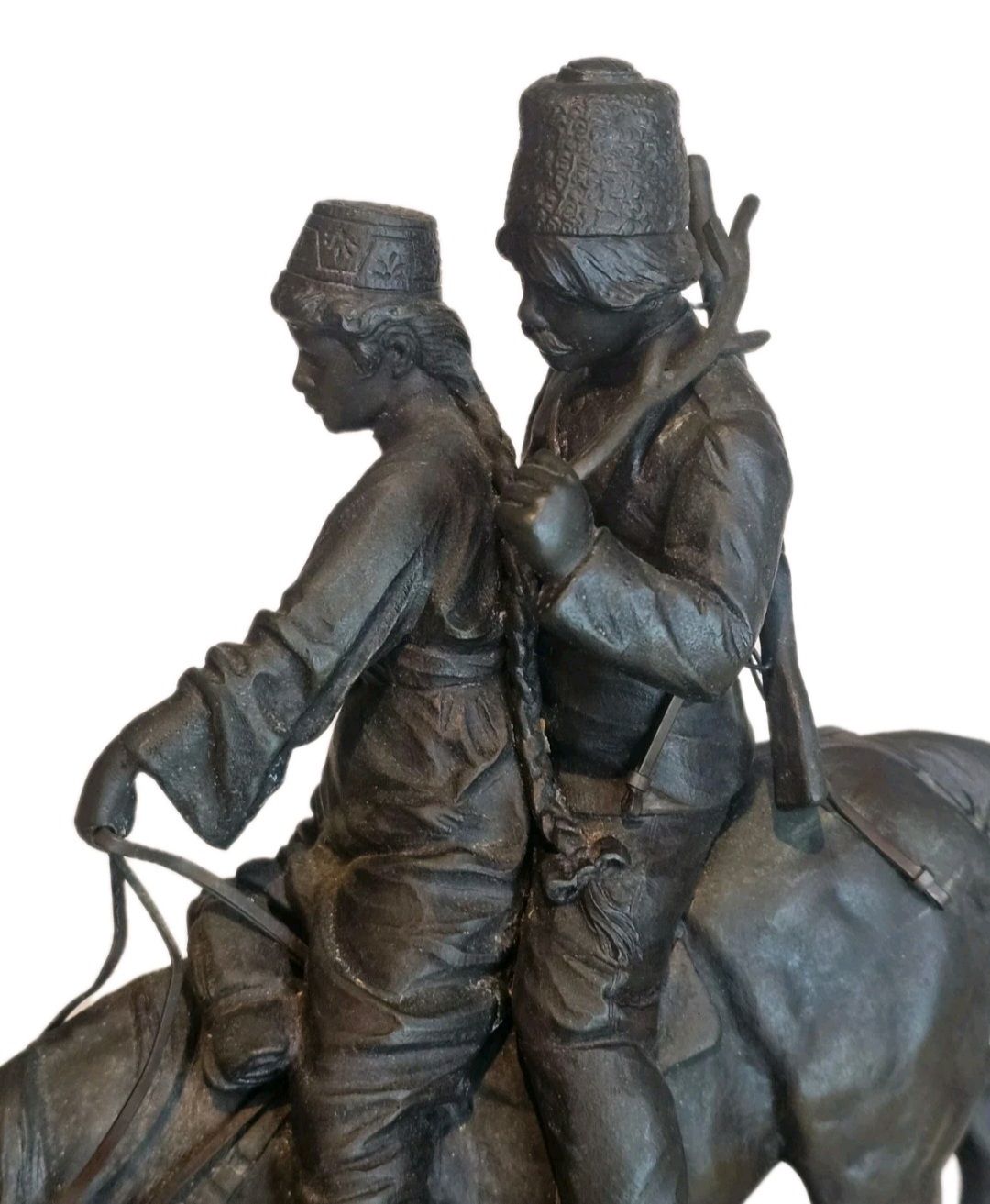 photo for sale 19thc A.M Bonegor (Russian) Bronze Sculpture Of Two Cossacks On Horseback Signed