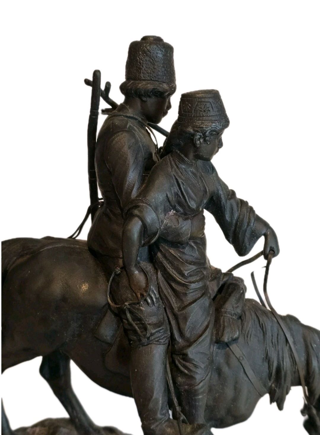 photo buy 19thc A.M Bonegor (Russian) Bronze Sculpture Of Two Cossacks On Horseback Signed