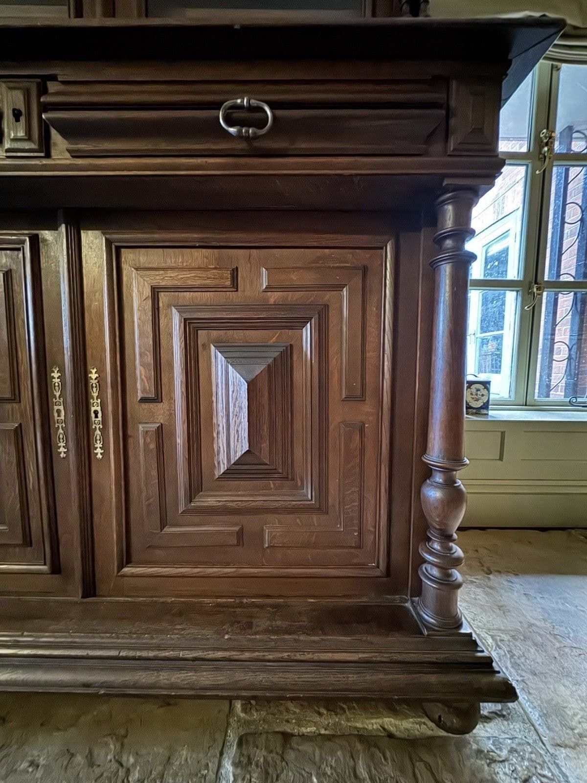 Furniture Antique French Carved Glazed Buffet De Corps Dresser Cupboard Server Cabinet. photo