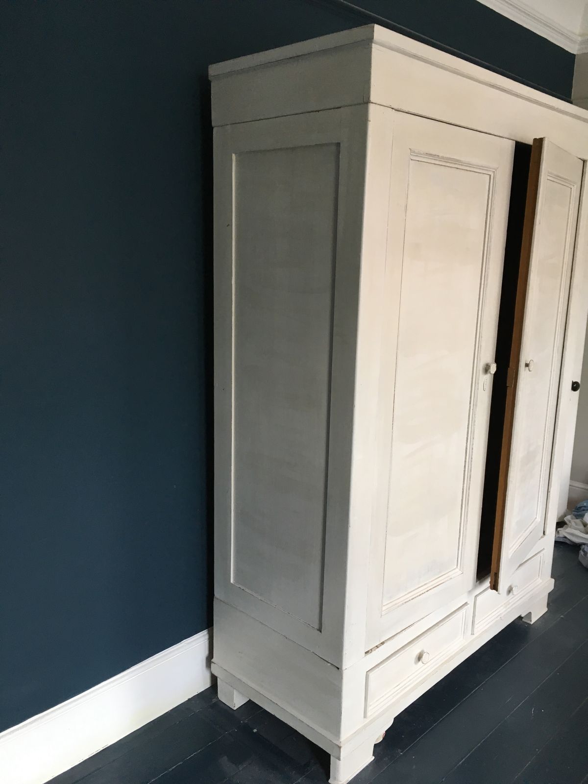 Painted White Wooden Vintage Wardrobe Early To Mid 20th Century  With Drawers photo furniture