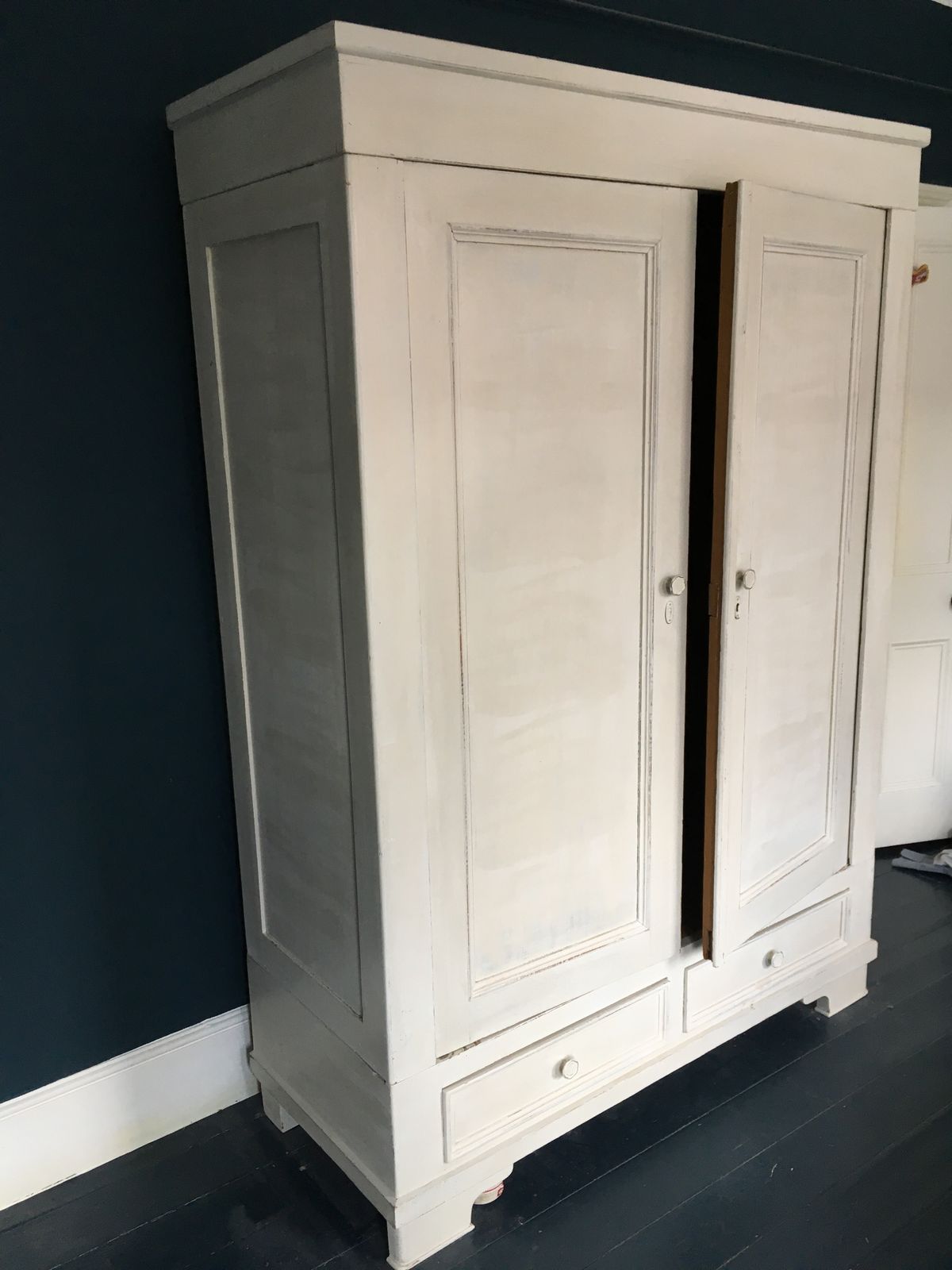 Painted White Wooden Vintage Wardrobe Early To Mid 20th Century  With Drawers photo buy