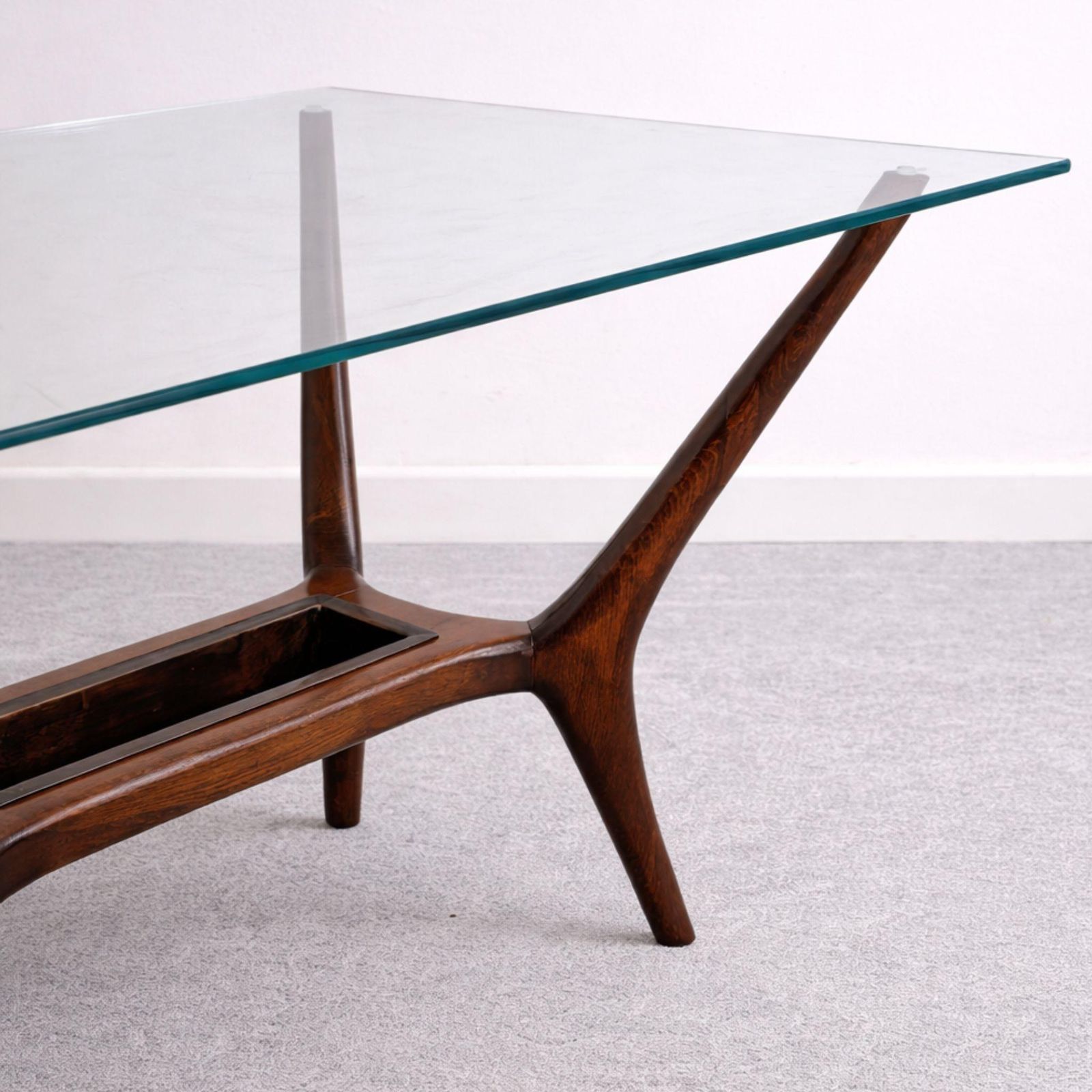 Mid Century Wood And Glass Coffee Table, Ico Parisi Style, 1950s photo Furniture