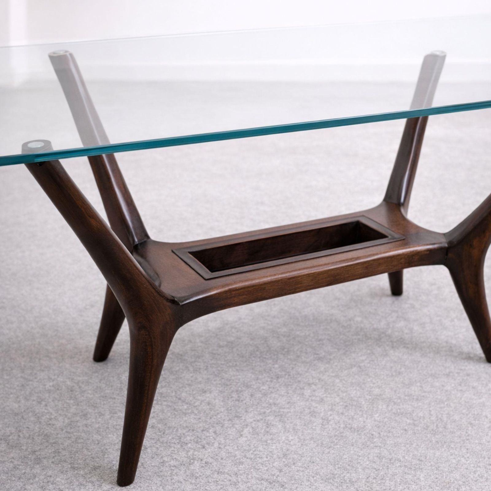 Mid Century Wood And Glass Coffee Table, Ico Parisi Style, 1950s photo buy