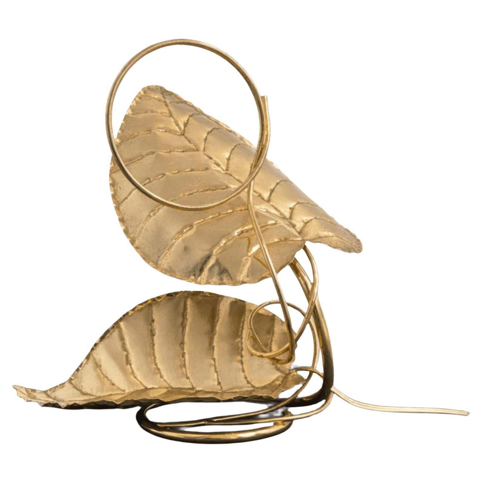 Italian Brass Leaf Table Lamp In The Style Of Tommaso Barbi, 1970s