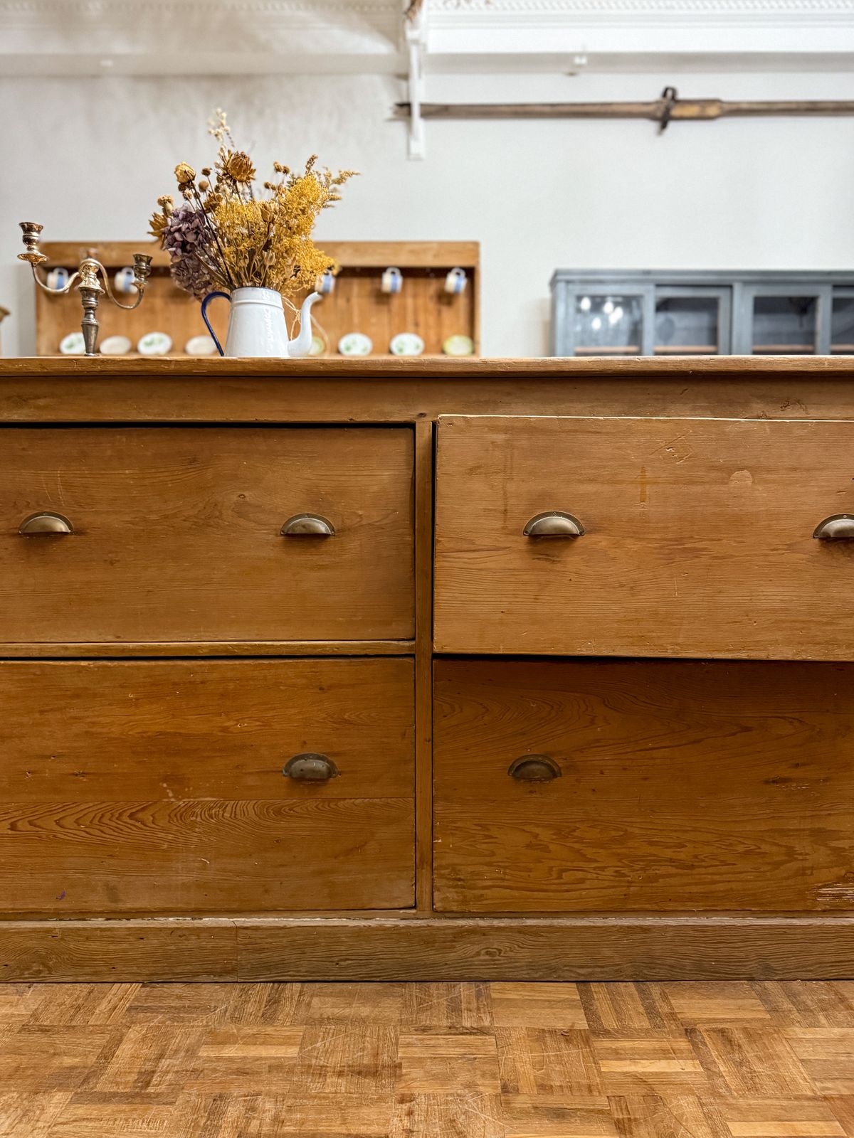 photo furniture Large Victorian Pine Bank Of Drawers / Haberdashery