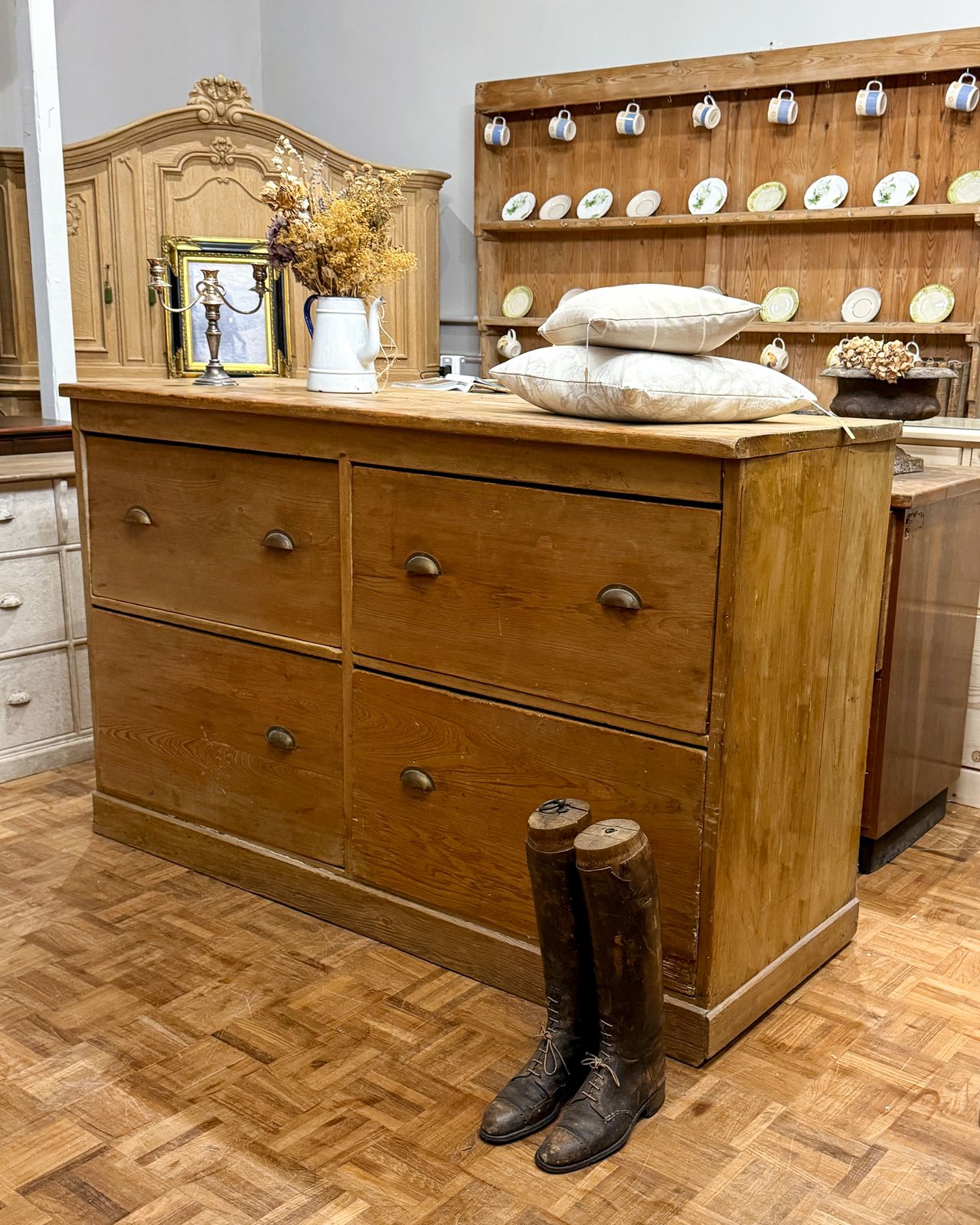 Furniture Large Victorian Pine Bank Of Drawers / Haberdashery photo