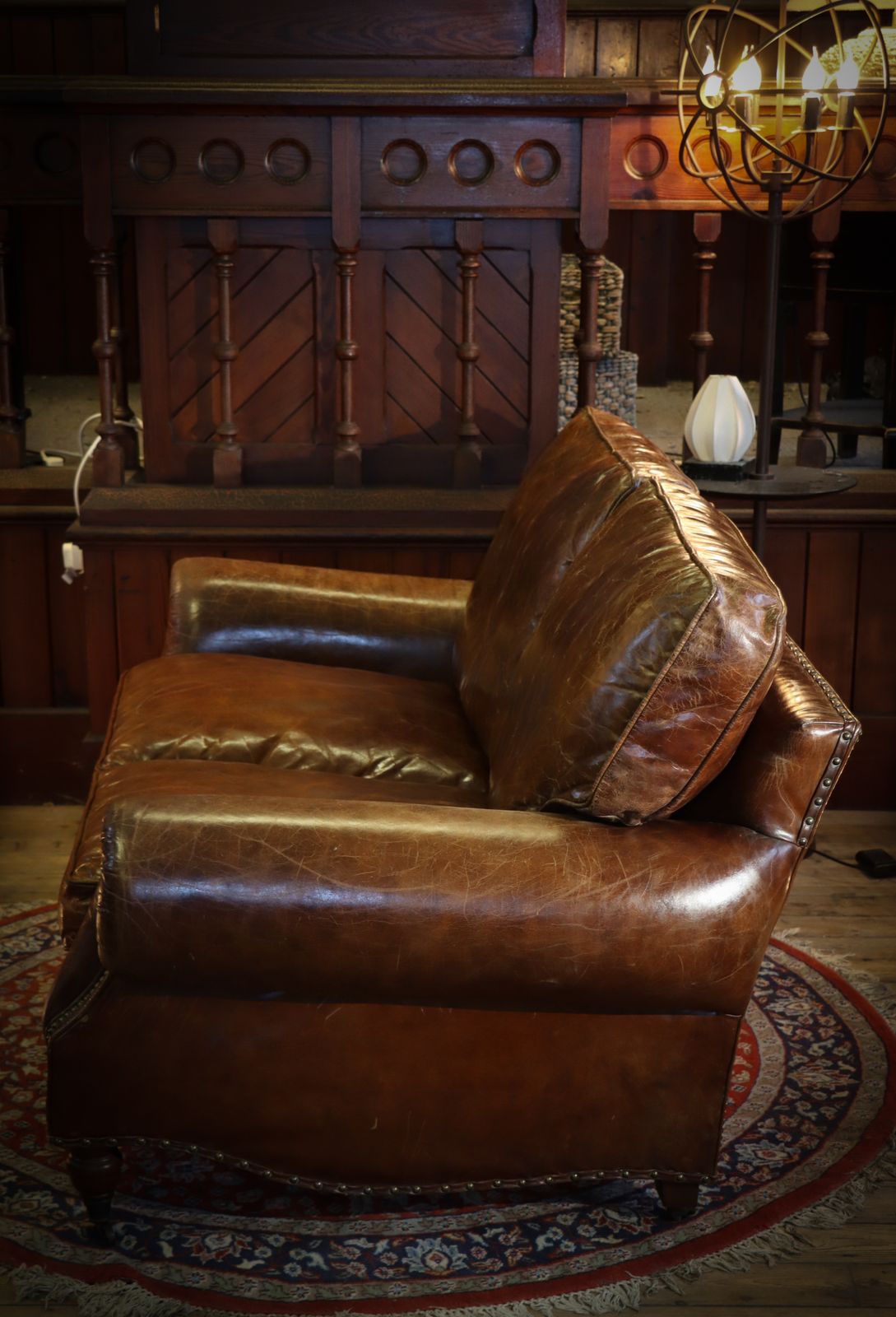 Stunning Timothy Oulton Balmoral Sofa With Leather Armchair Set Antique Whisky photo vintage