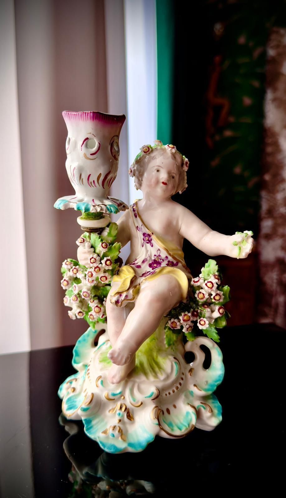 photo for sale Pair Of 18th Century Georgian Derby Porcelain Cherub Candlesticks, England C.1760–1780
