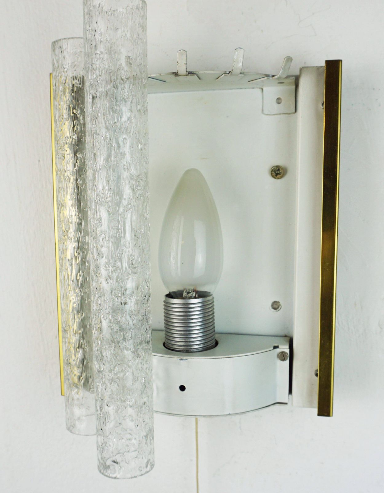 photo for sale Doria Wall Sconce With 5 Glass Tubes, Frosted Glass Lamp From The 1960s, 2 Available