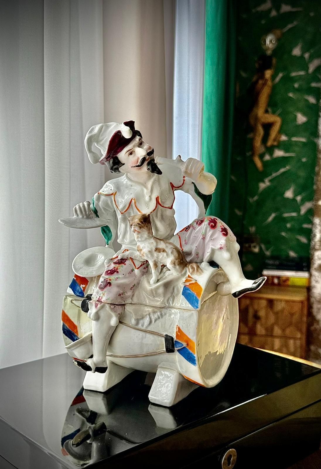 Antique Conta & Boehme Figural Tobacco Jar – German Jester On Drum With Cat photo furniture