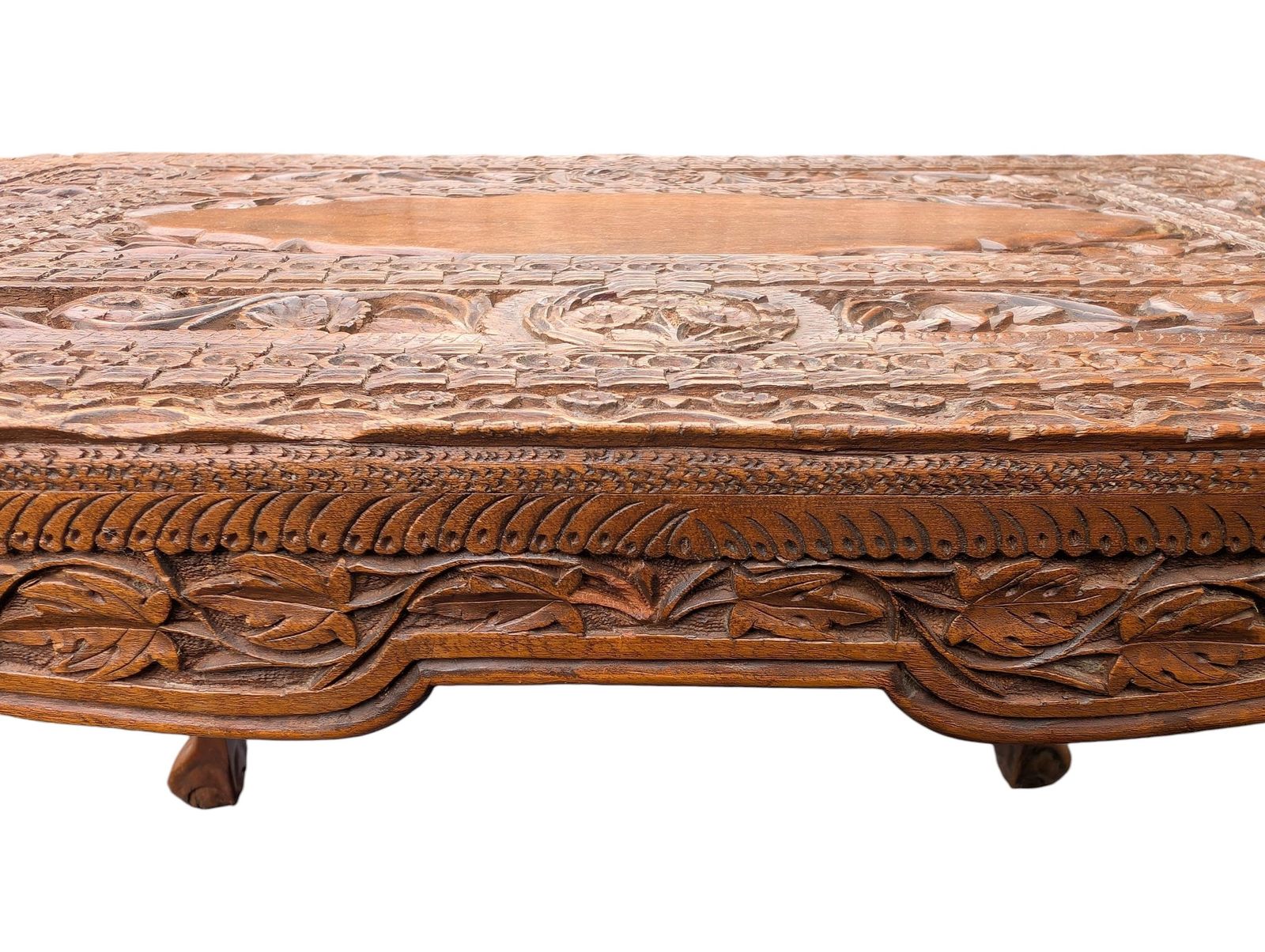 Pair Of Anglo Indian Carved Side Tables, Colonial Low Bedside Tables, C.1900–1925 photo vintage