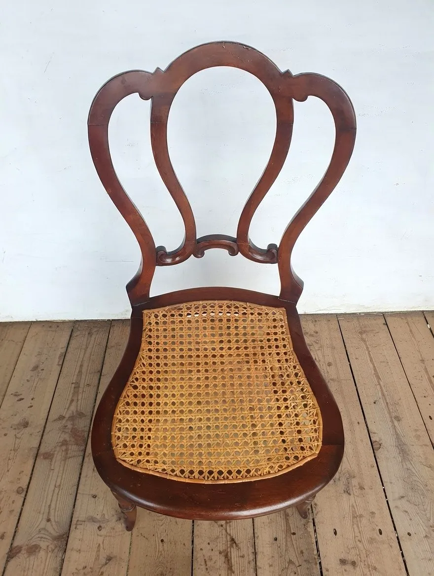 Pair Of Walnut And Cane Victorian Side Chairs photo for sale