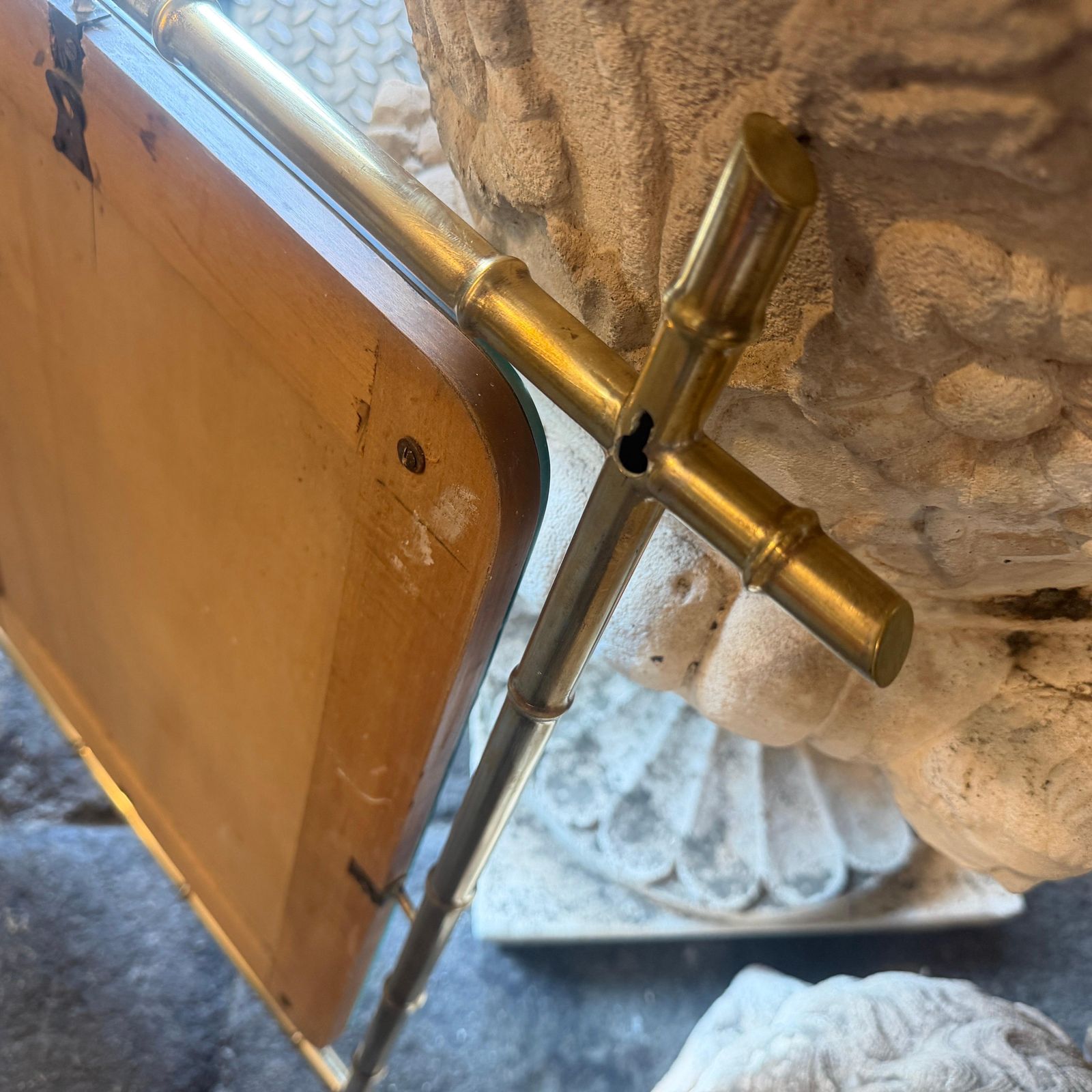 1960s Mid Century Modern Bamboo Shaped Brass Italian Wall Mirror photo vintage