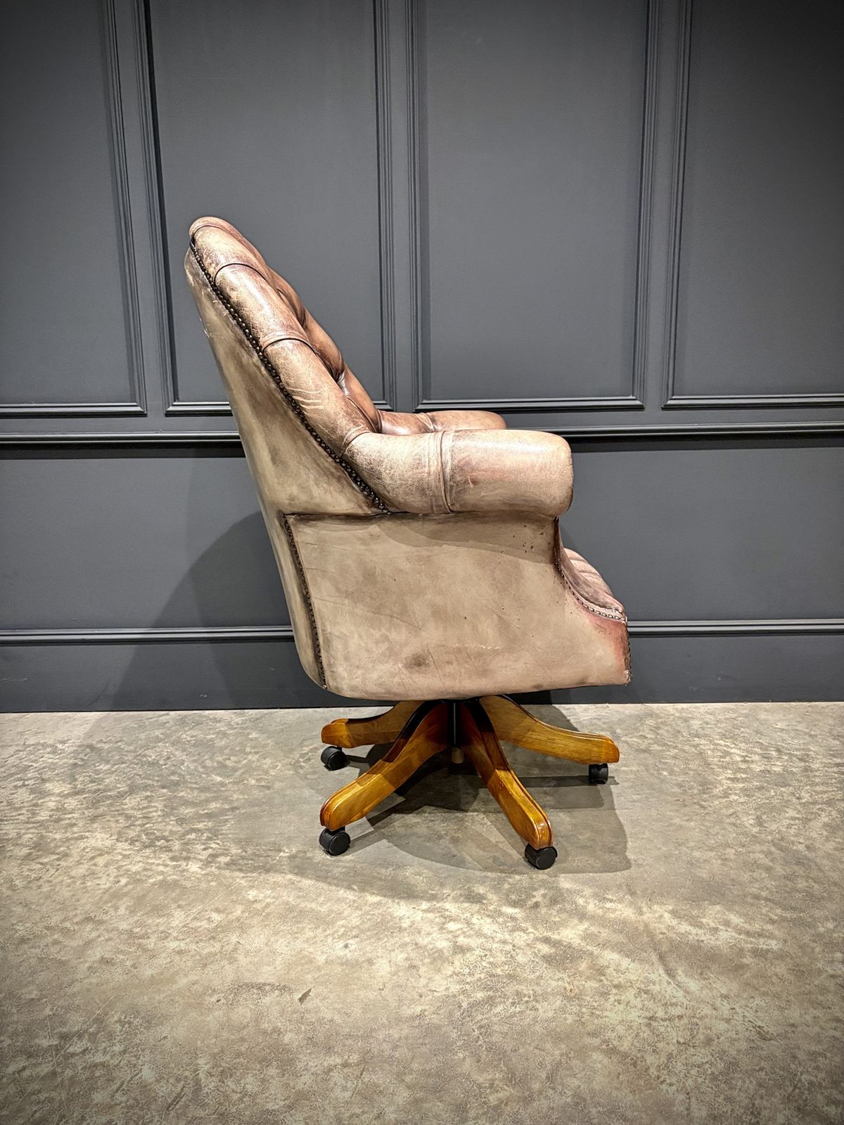 Buttoned Leather Swivel Desk Chair photo vintage