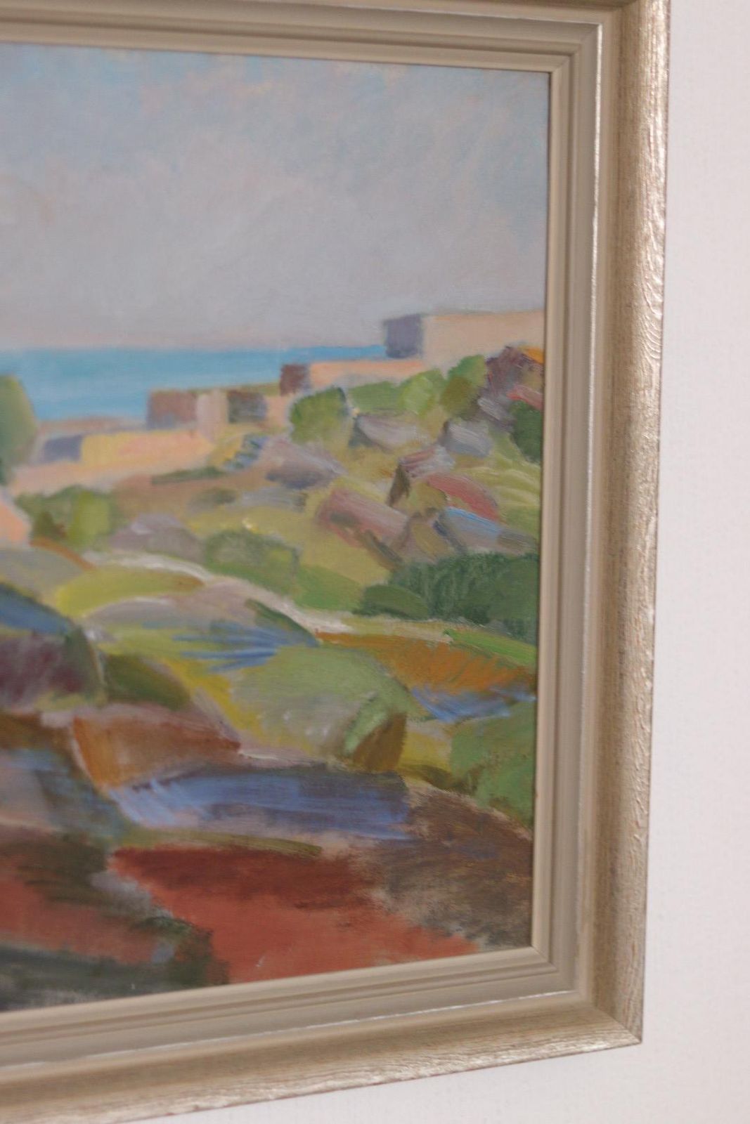 photo vintage Original Swedish Oil On Panel – “Coastal Landscape” By Carl Deelsbo (1908–1982) – Vintage & Framed – 45.5 × 53.5 Cm (17.9" × 21.1")