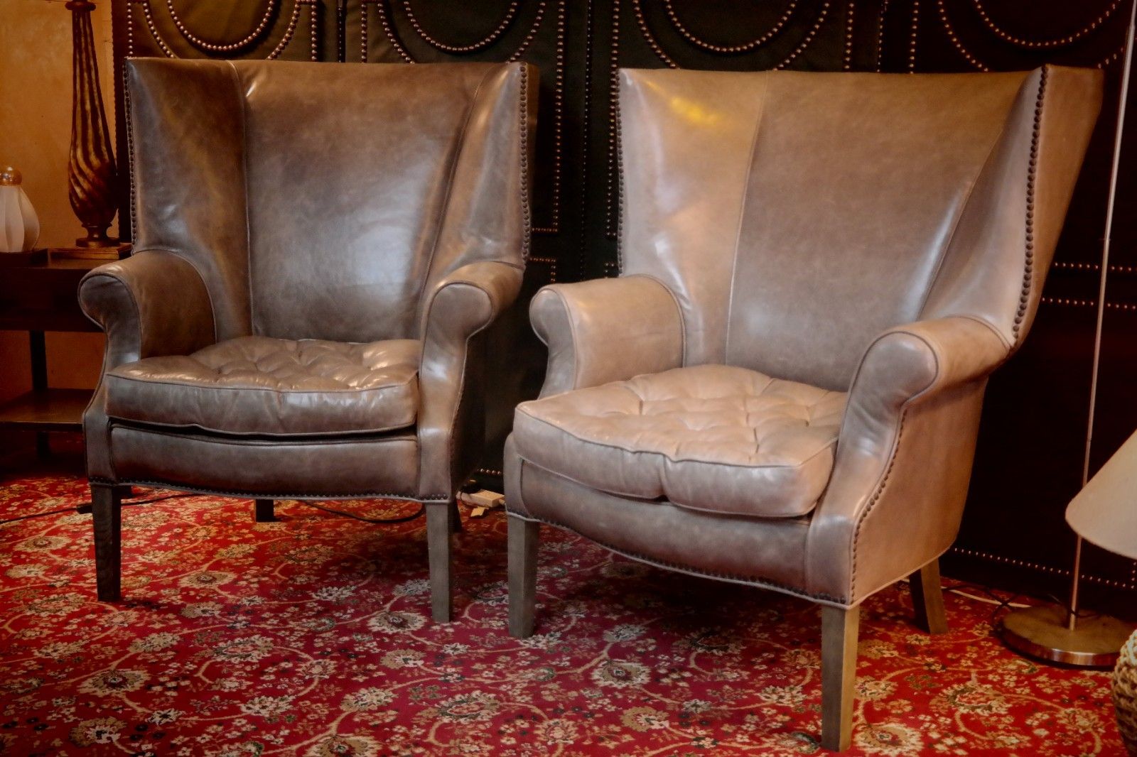 Pair Ralph Lauren Restoration Hardware Drake Cigar Leather Armchairs Granite 🚚 photo buy