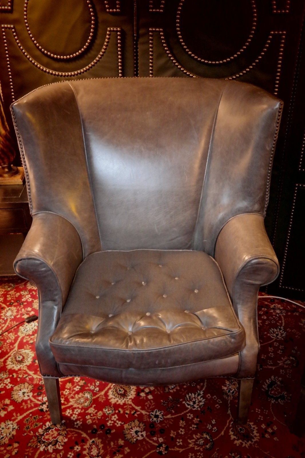Pair Ralph Lauren Restoration Hardware Drake Cigar Leather Armchairs Graphite 🚚 photo vintage