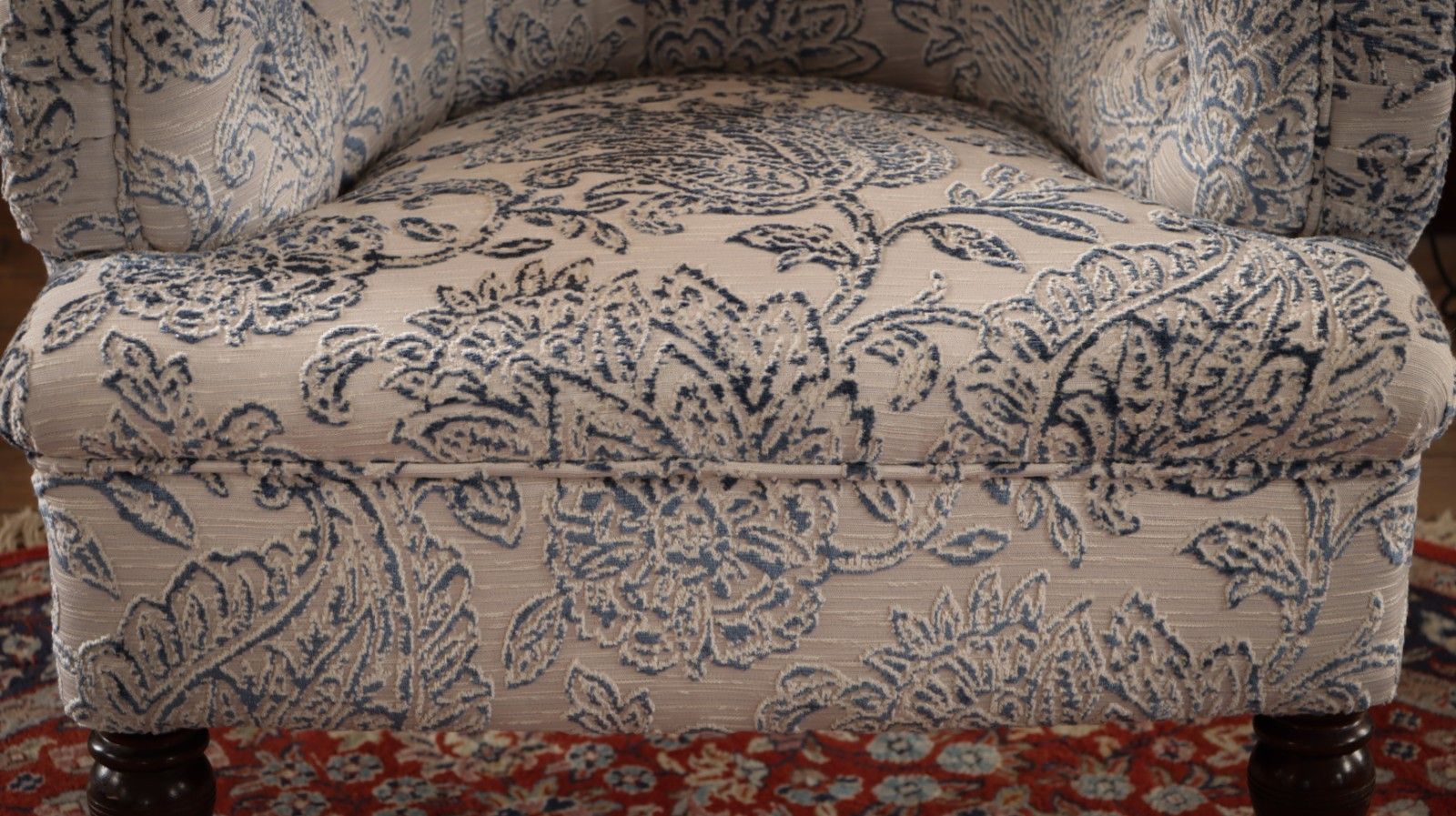 photo buy George Smith Markham Armchair White Blue Linen Chenille Jp Baker Paisley Del 🚚