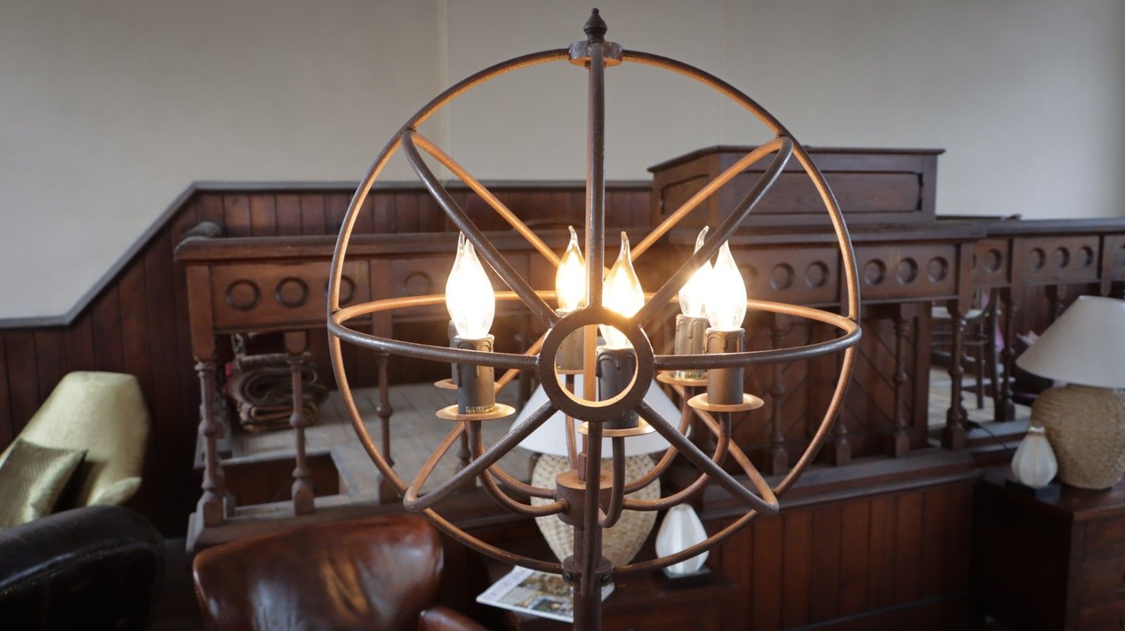photo furniture Stunning Timothy Oulton Gyro Floor Lamp With Dumb Waiter Shelf Antique Rust 🚚🚚