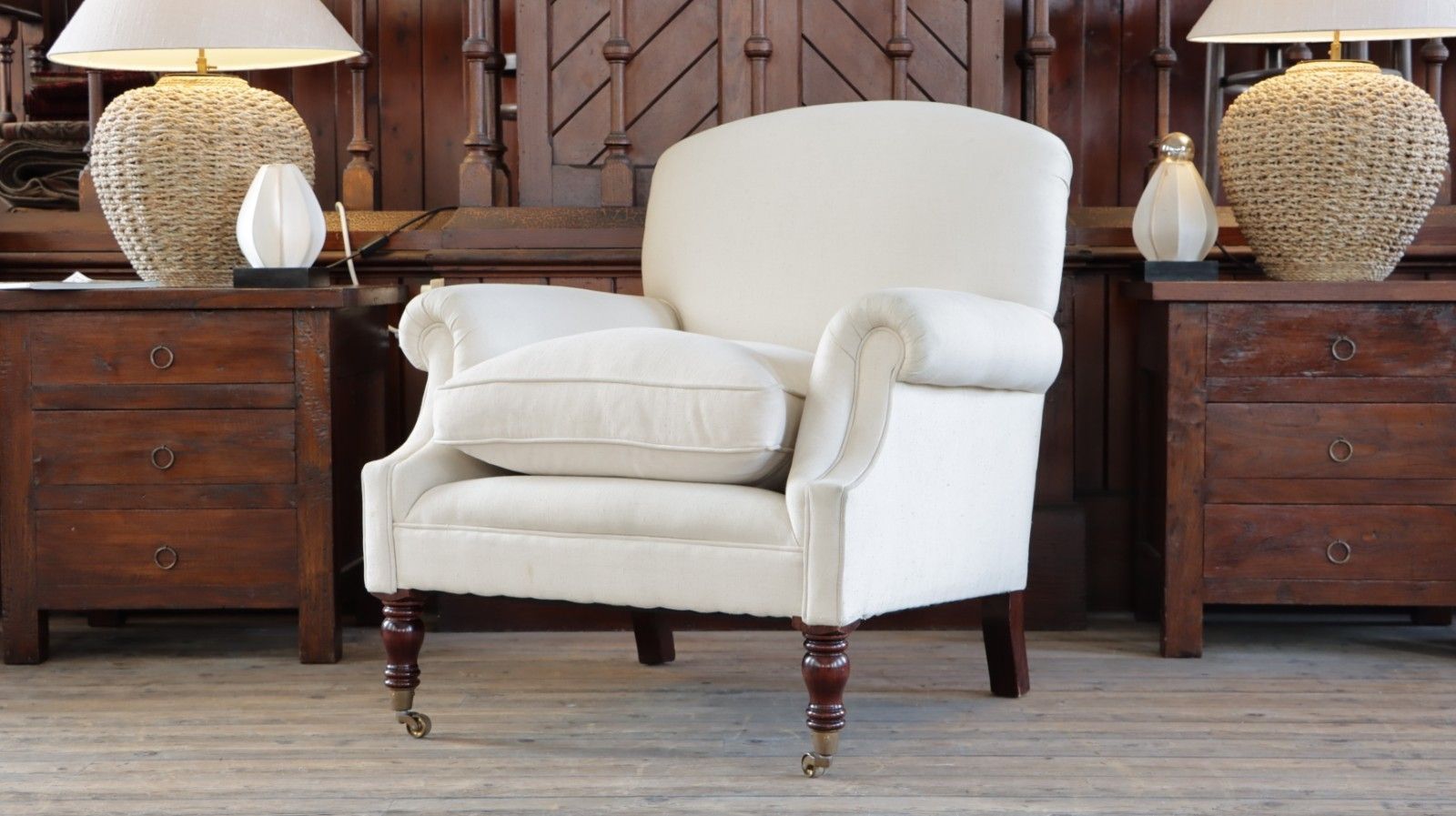 Stunning George Smith Dahl Chair Armchair With Seat Cushion Sand Linen Del 🚚 photo vinterior