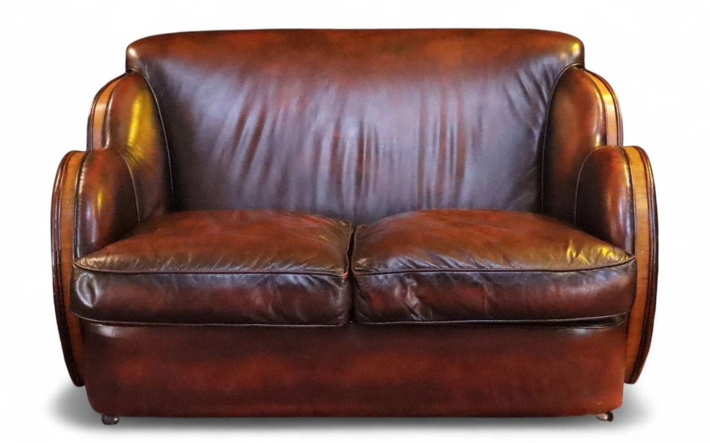 Superb Harry And Lou Epstein Cloud Leather 2 Seater Club Sofa Mahogany Tan Del🚚