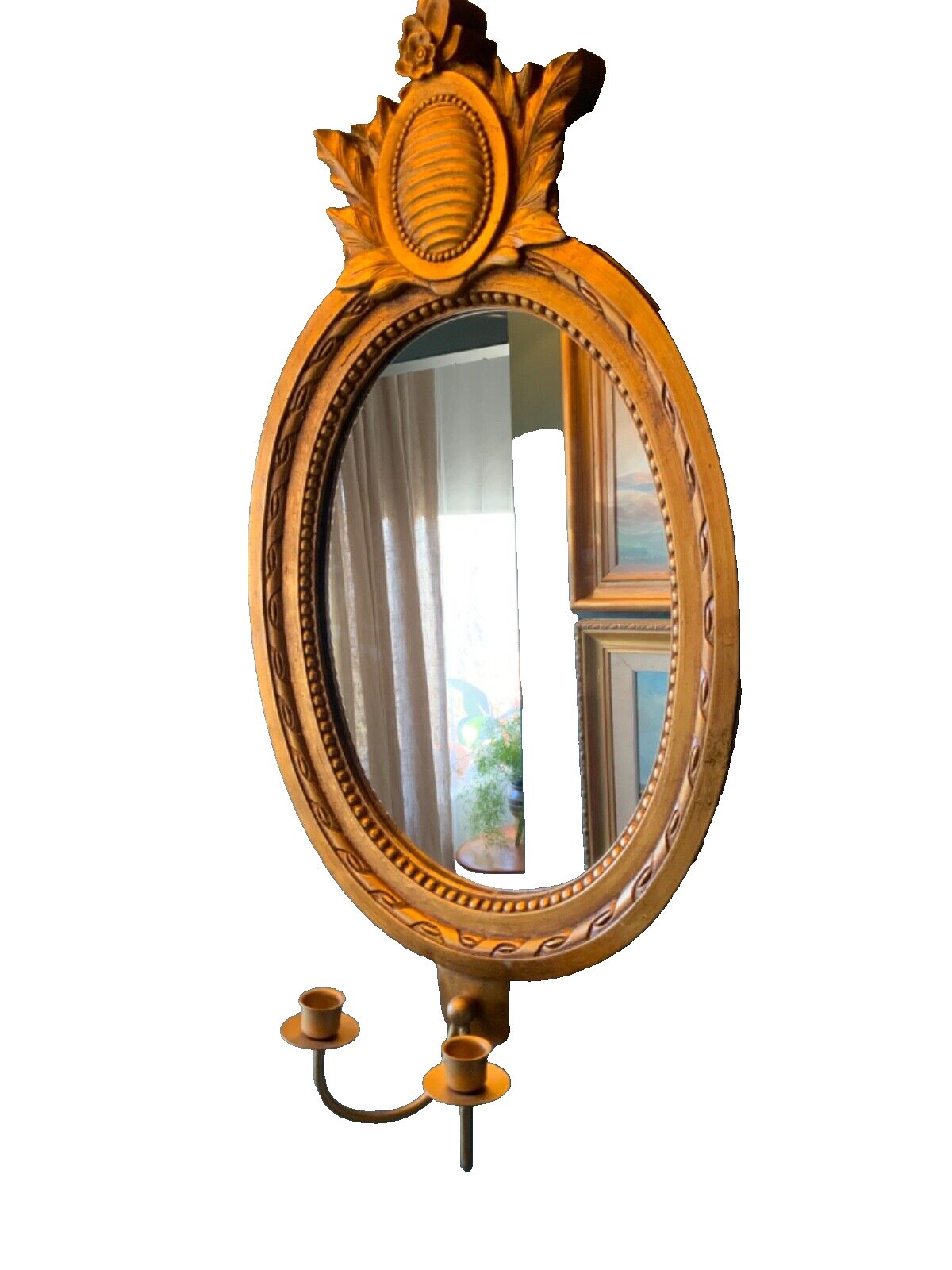 Vintage Wall Mirror In Gold Frame With 2 Candle Sticks Swedish Gustavian Style