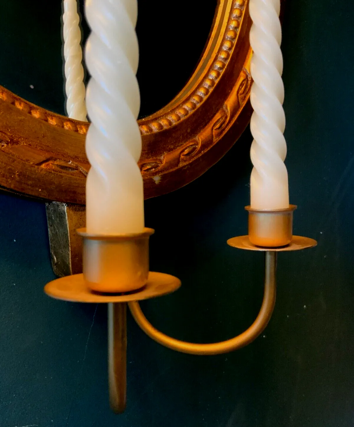 Vintage Wall Mirror In Gold Frame With 2 Candle Sticks Swedish Gustavian Style photo 191.0