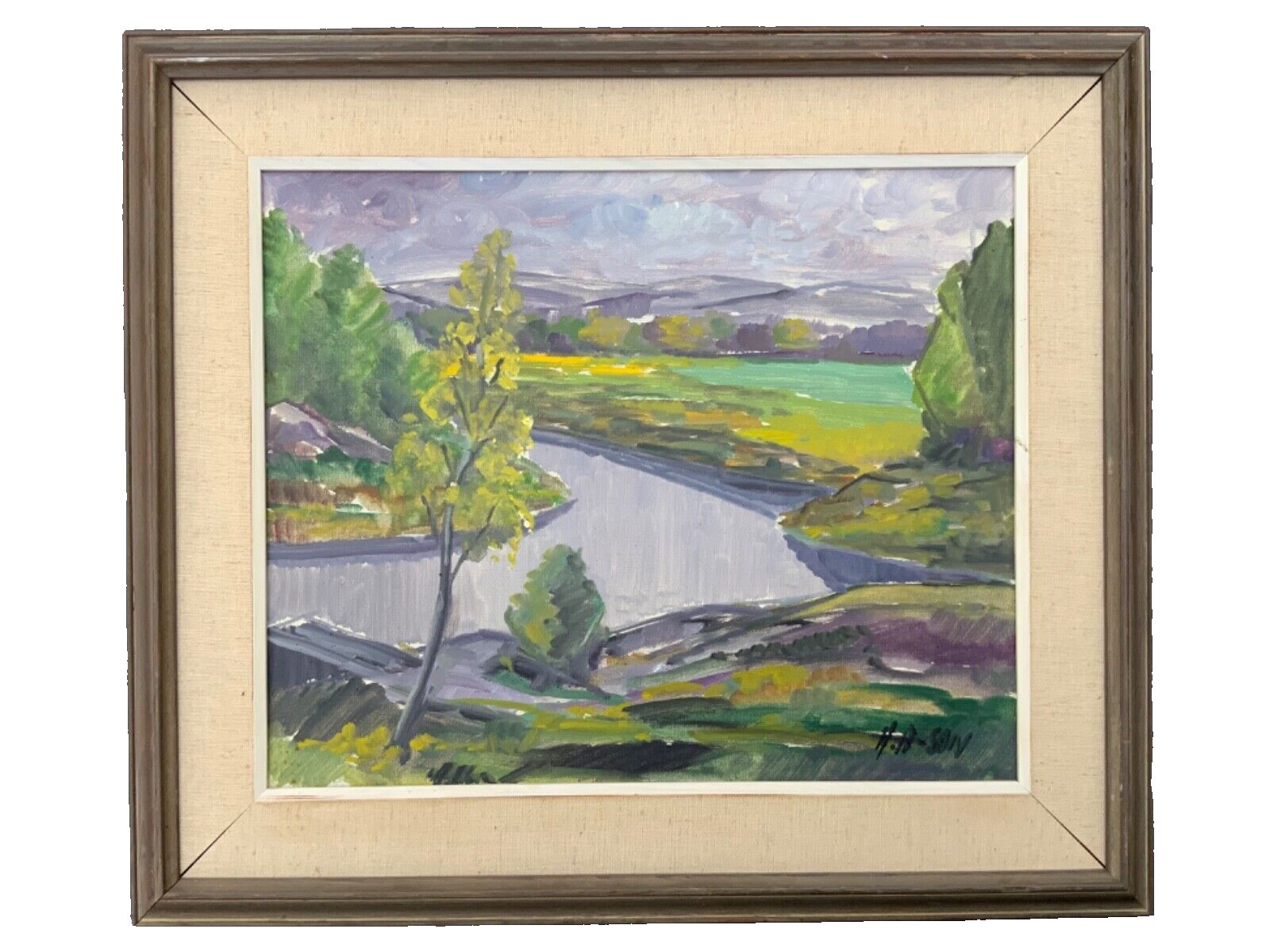 Mid 20th Century Impressionistic Landscape Oil Painting, Signed, Framed 1960s