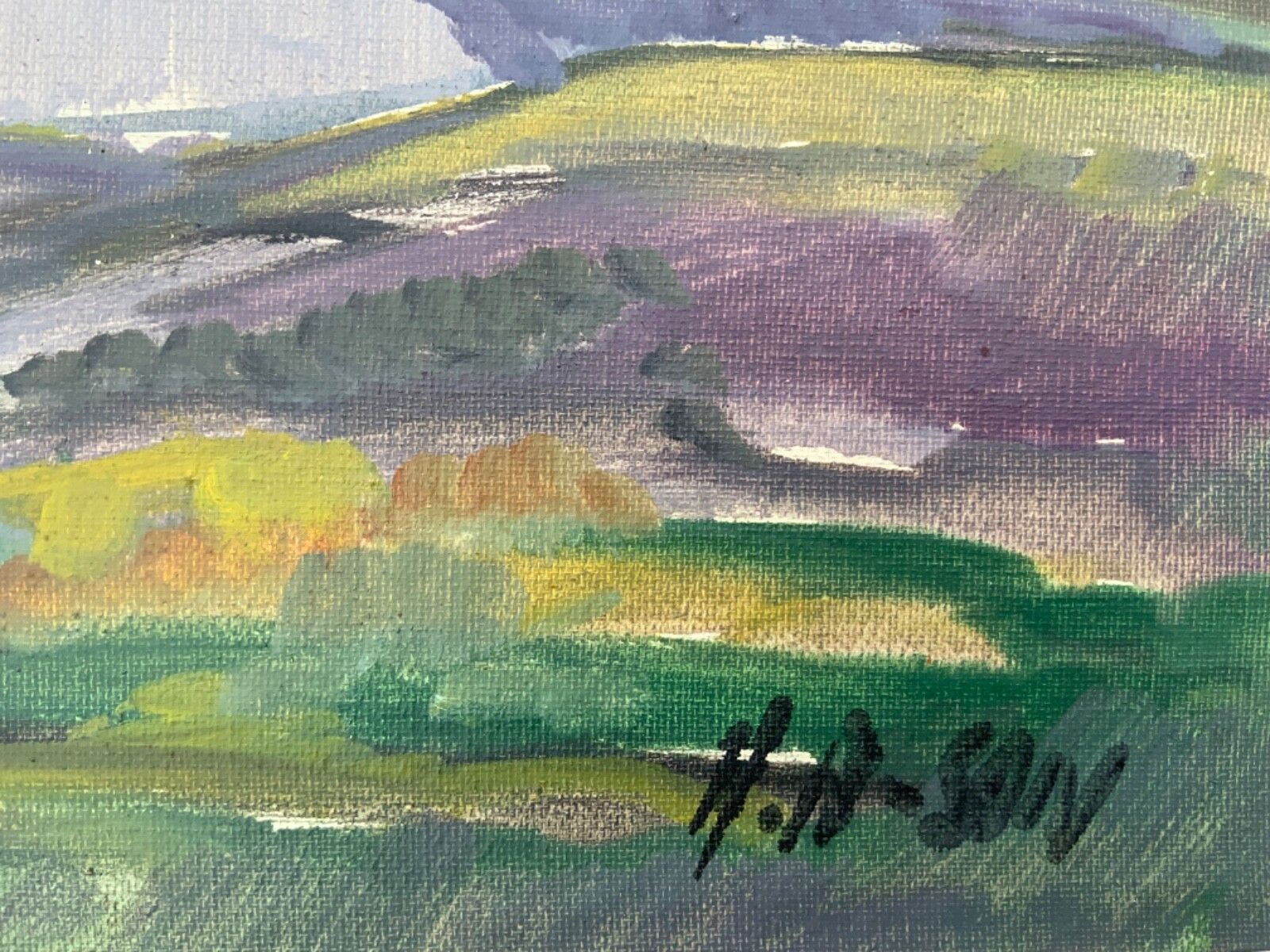 photo furniture Mid 20th Century Impressionistic Landscape Oil Painting, Signed, Framed 1960s