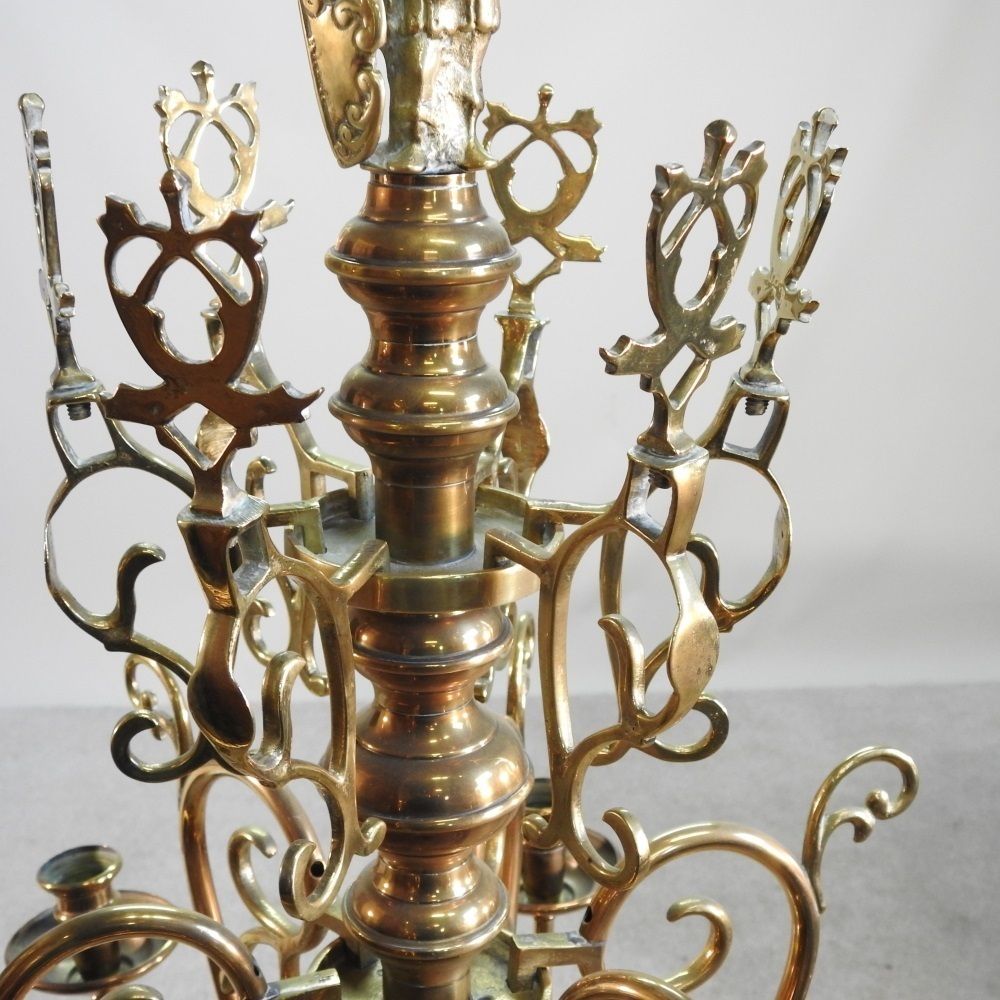 Stunning Antique 6 Arms Dutch Flemish Candle Brass Chandelier photo furniture