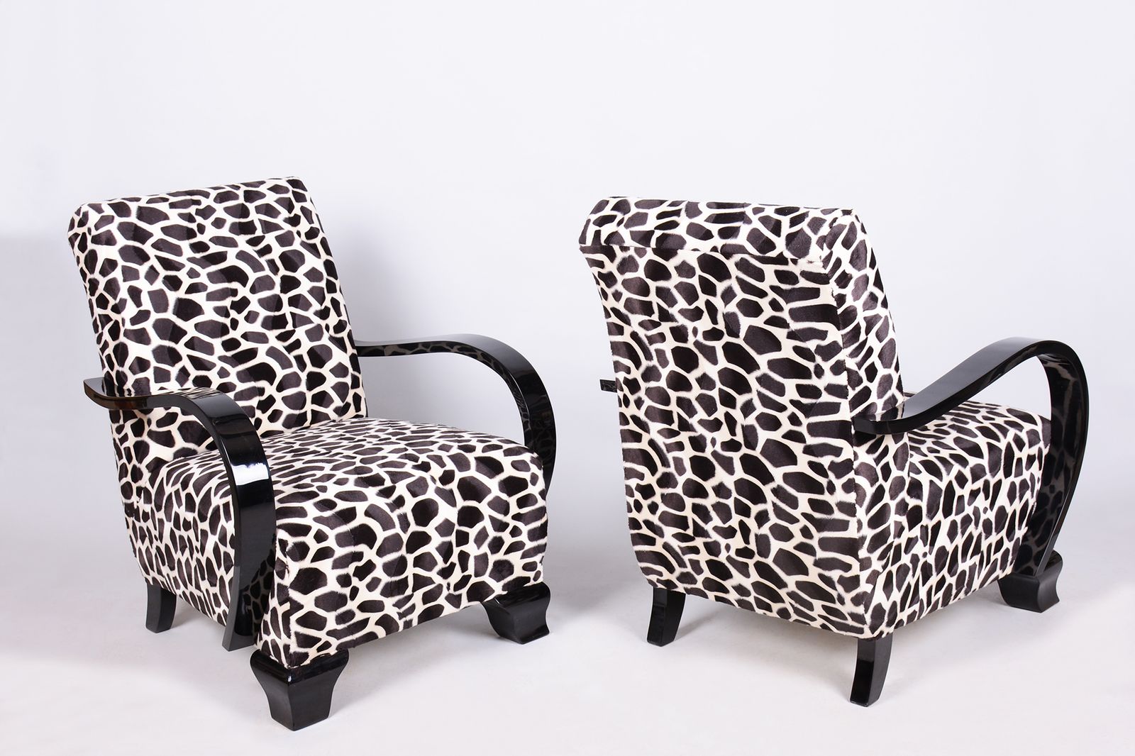 Pair Of Restored Art Deco Armchairs, Beech, Reupholstered, Olczech, 1920s