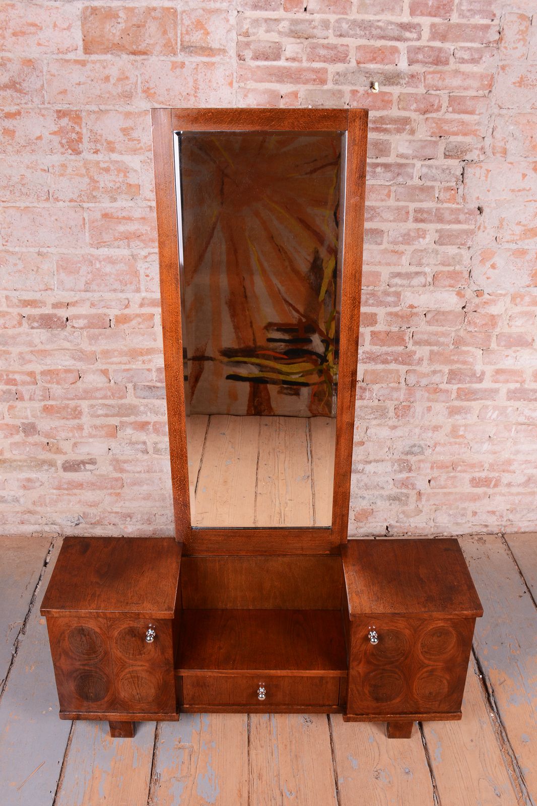 Restored Art Deco Dressing Table, Walnut, Beveled Mirrored Glass, Czech, 1930s photo furniture